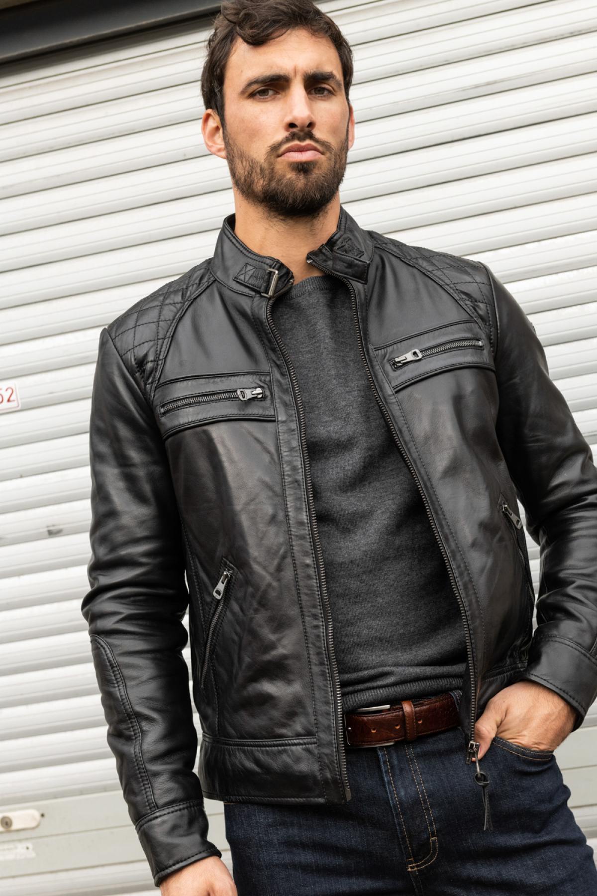 Redskins black leather jacket for men - Image n°1