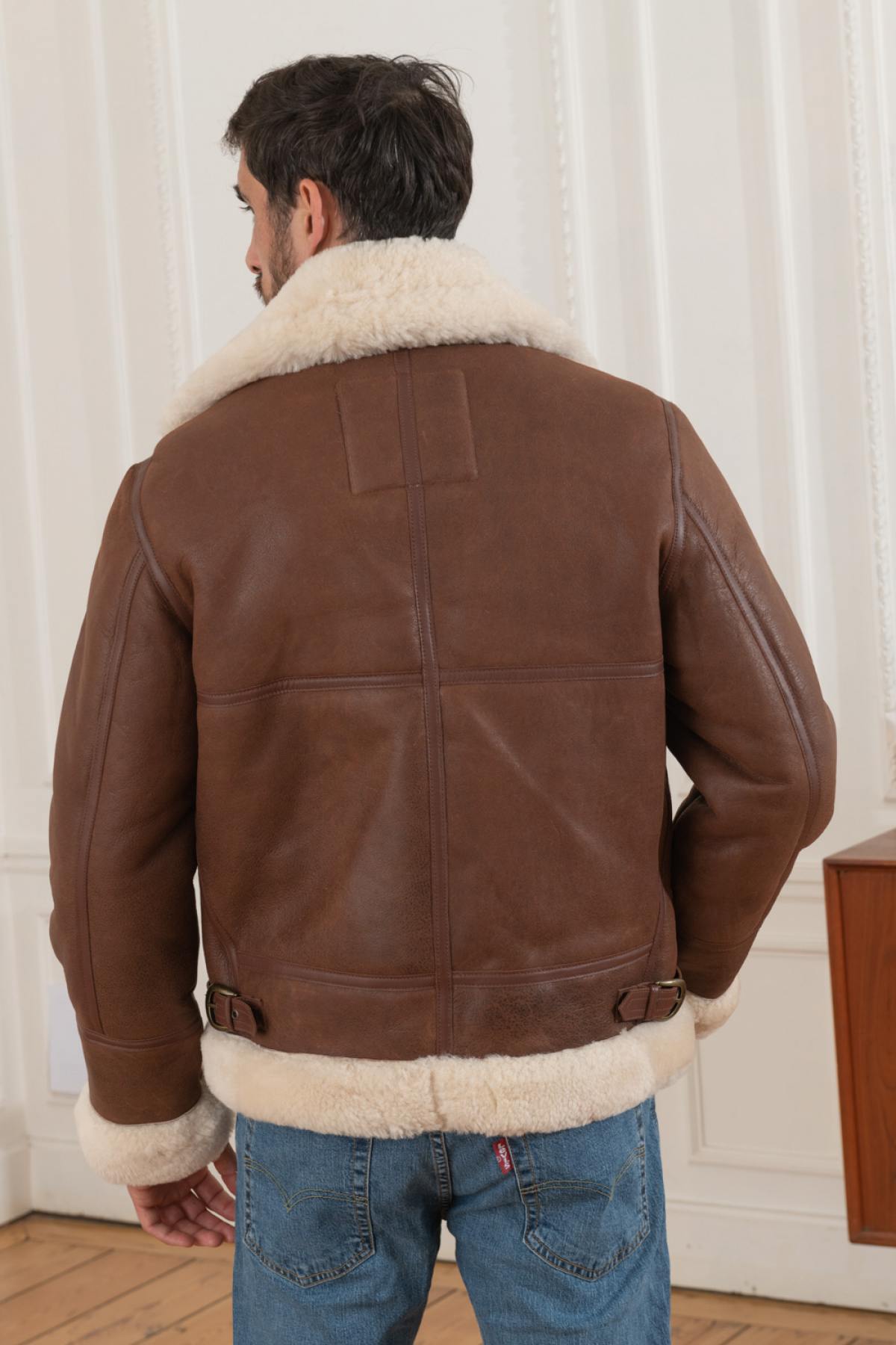 US Army B-3 bomber in cognac shearling - Image n°5