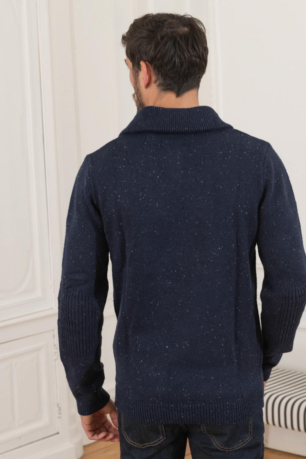 Navy blue sweater with trucker collar - Image n°4