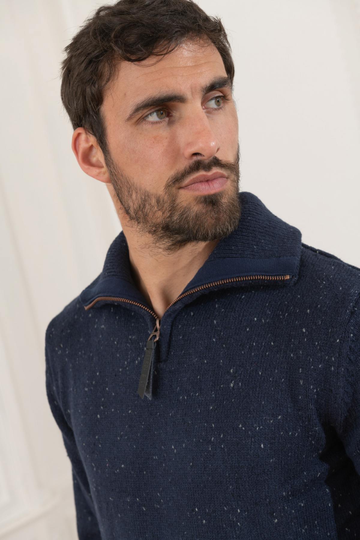 Navy blue sweater with trucker collar - Image n°2