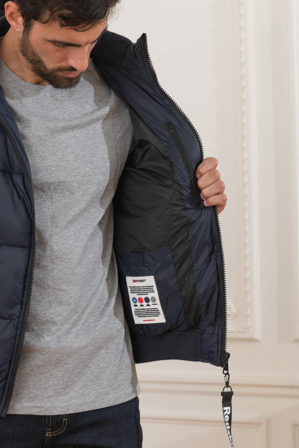 Men's navy blue quilted down jacket - Image n°4