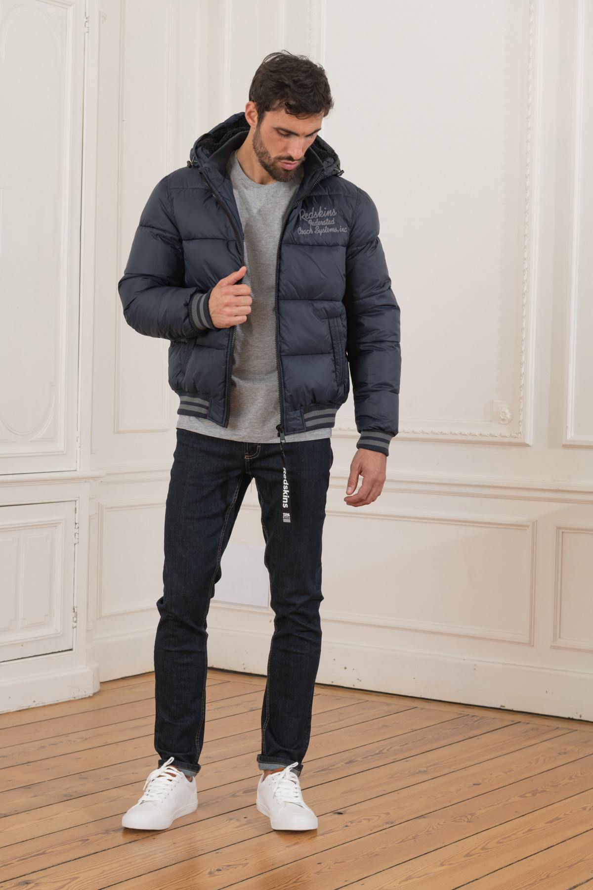 Men's navy blue quilted down jacket - Image n°2