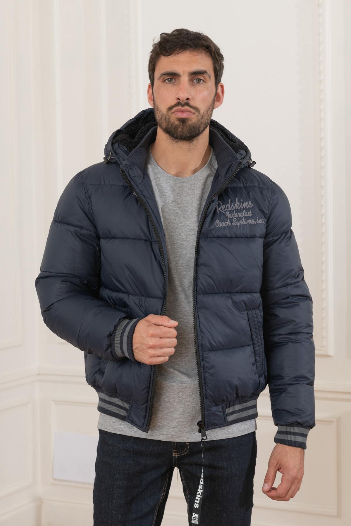 Men's navy blue quilted down jacket - Image n°3