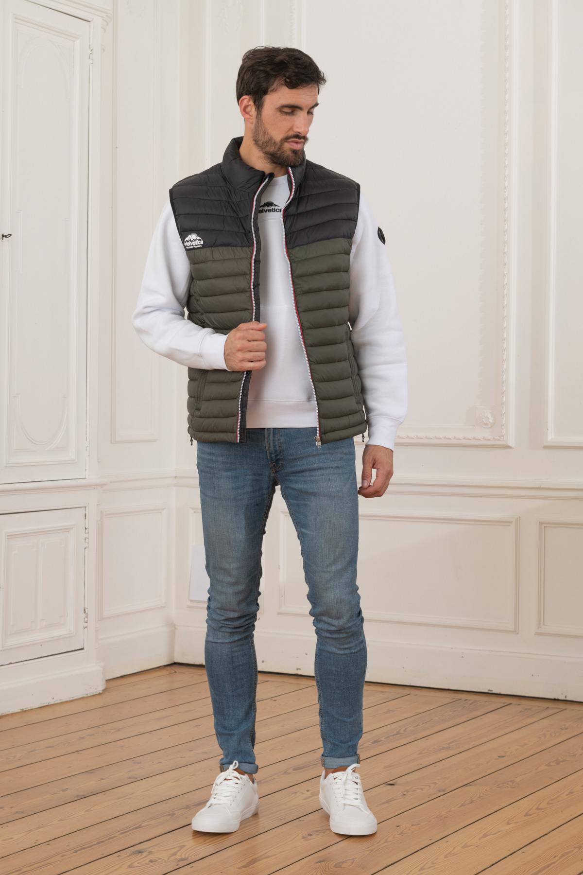 Black and khaki sleeveless down jacket - Image n°2