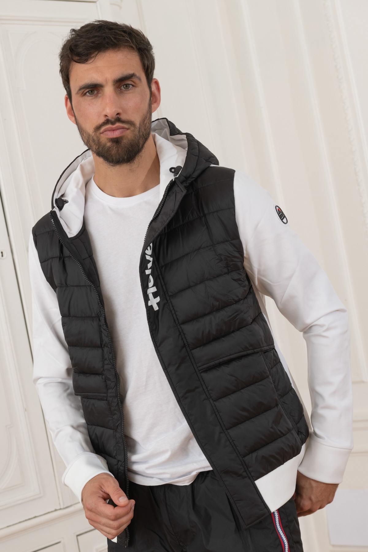 White and black bi-material quilted down jacket - Image n°4