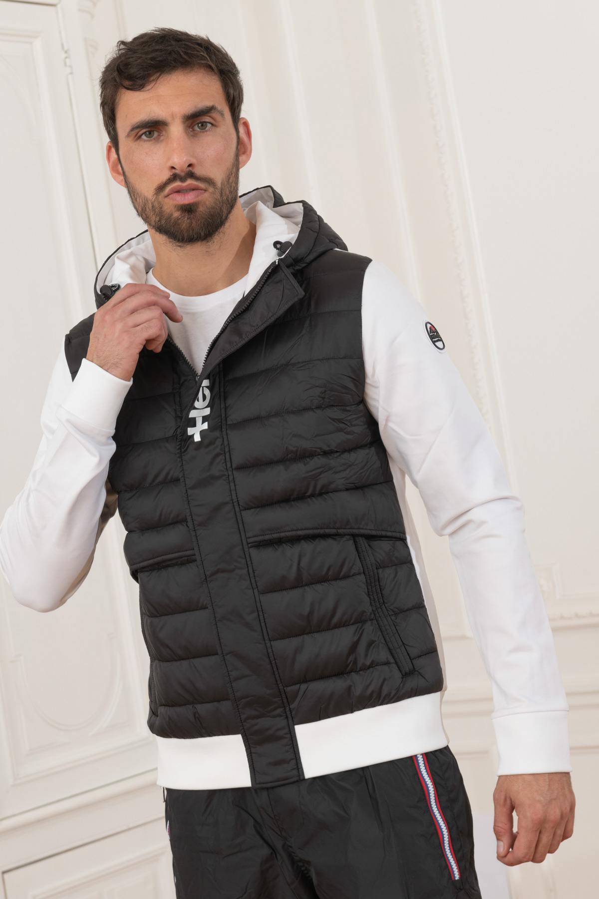 White and black bi-material quilted down jacket - Image n°3