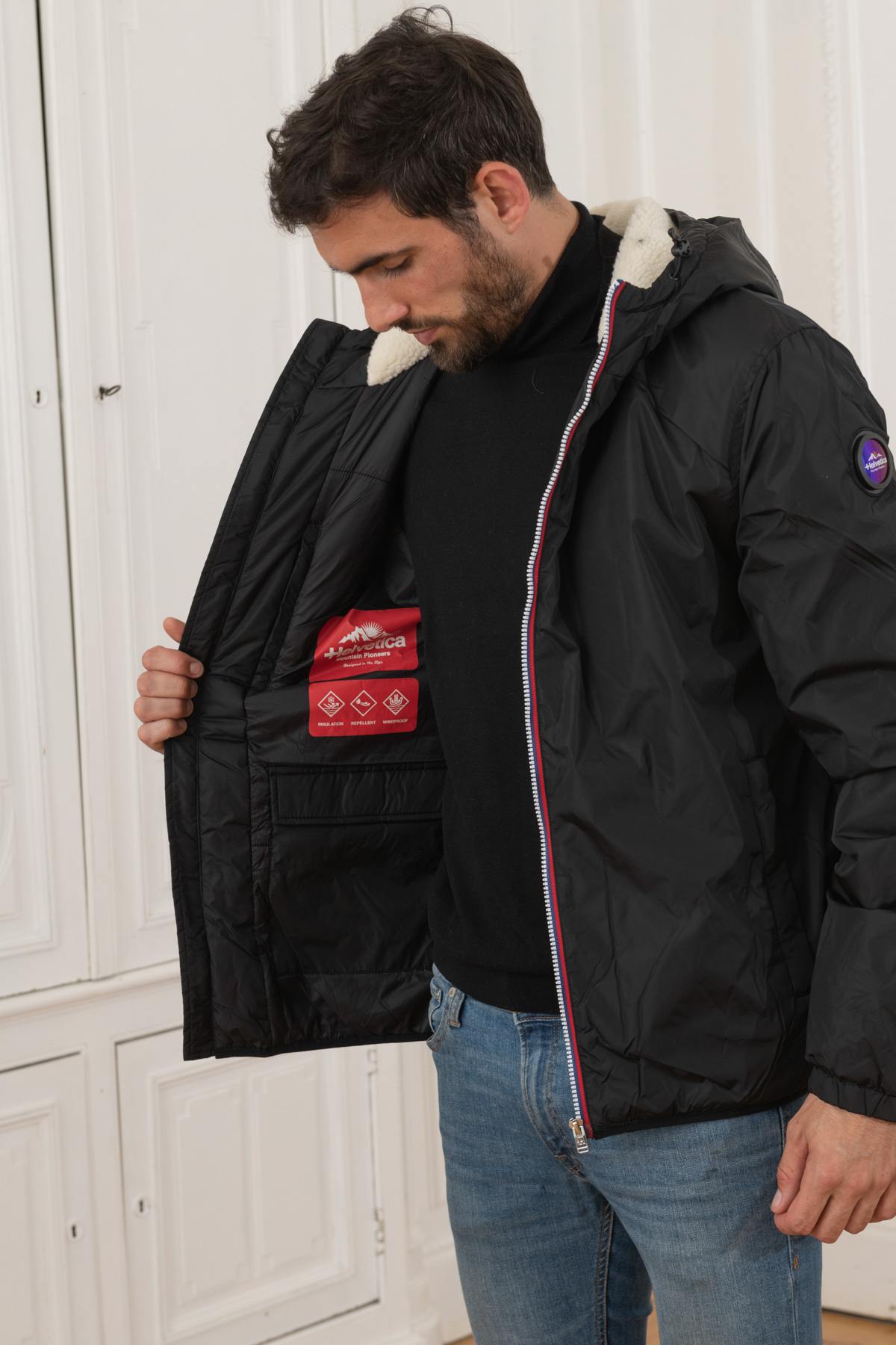 Black windproof winter jacket - Image n°5