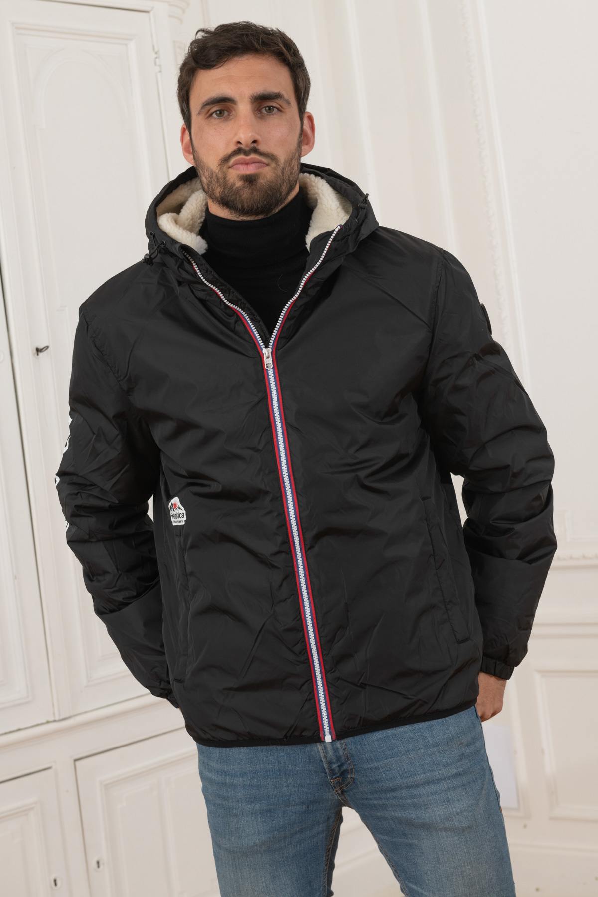 Black windproof winter jacket - Image n°1