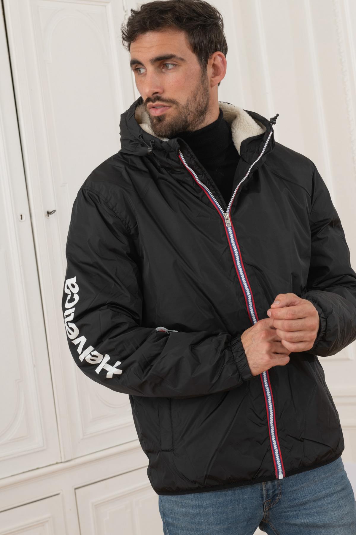 Black windproof winter jacket - Image n°3