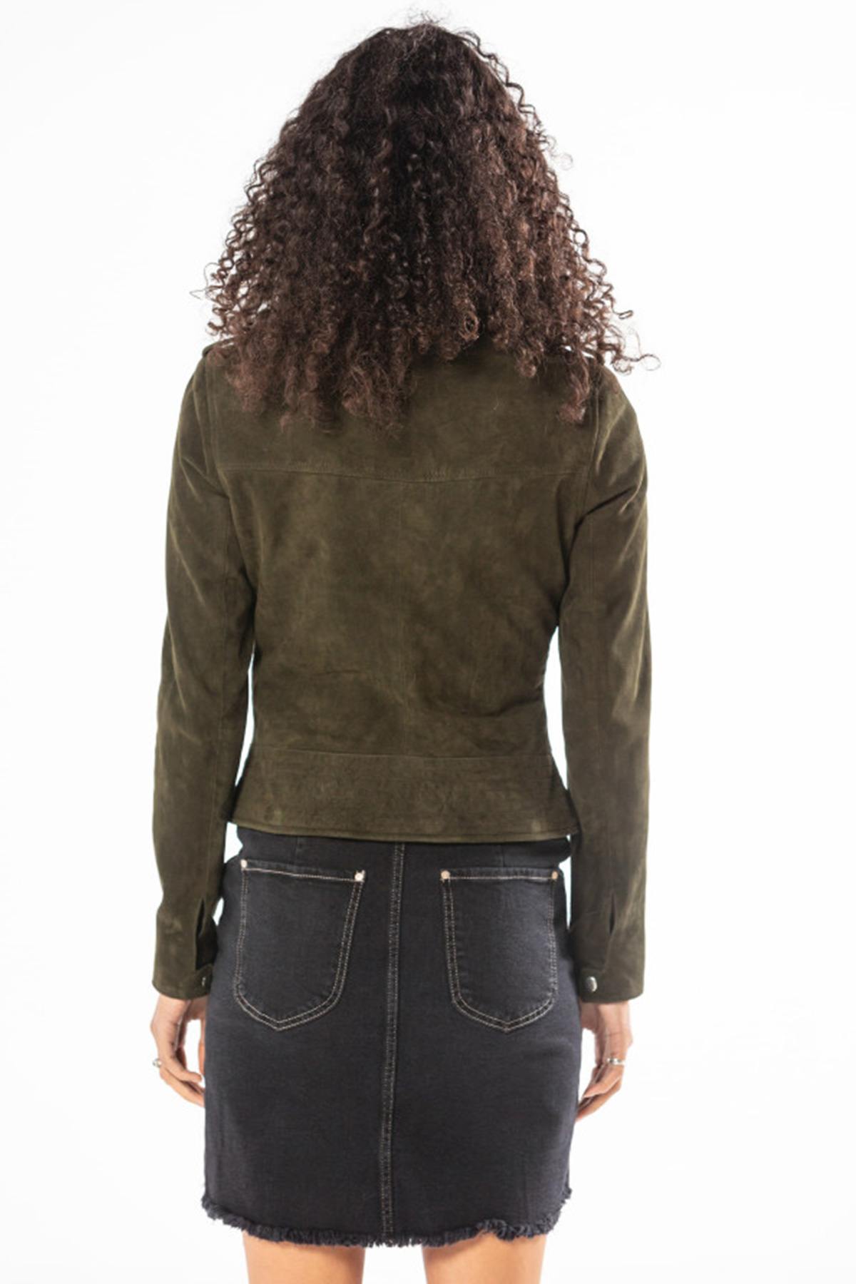 Perfecto type jacket in khaki suede leather - Image n°4