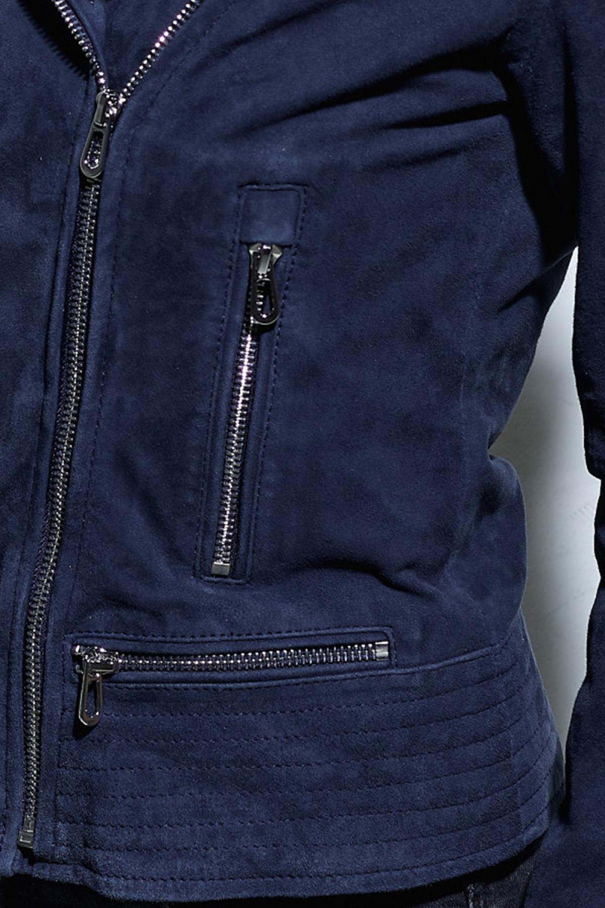 Navy blue velvet-look leather perfecto - Image n°2