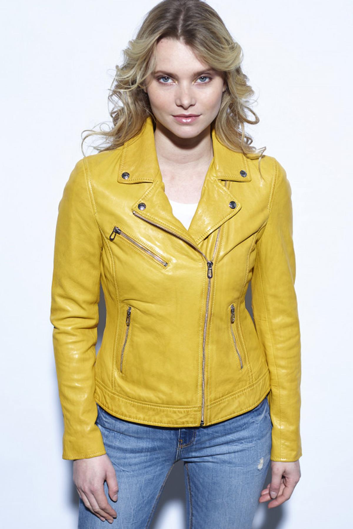 Biker Jacket in genuine yellow vegetable-tanned leather - Image n°2