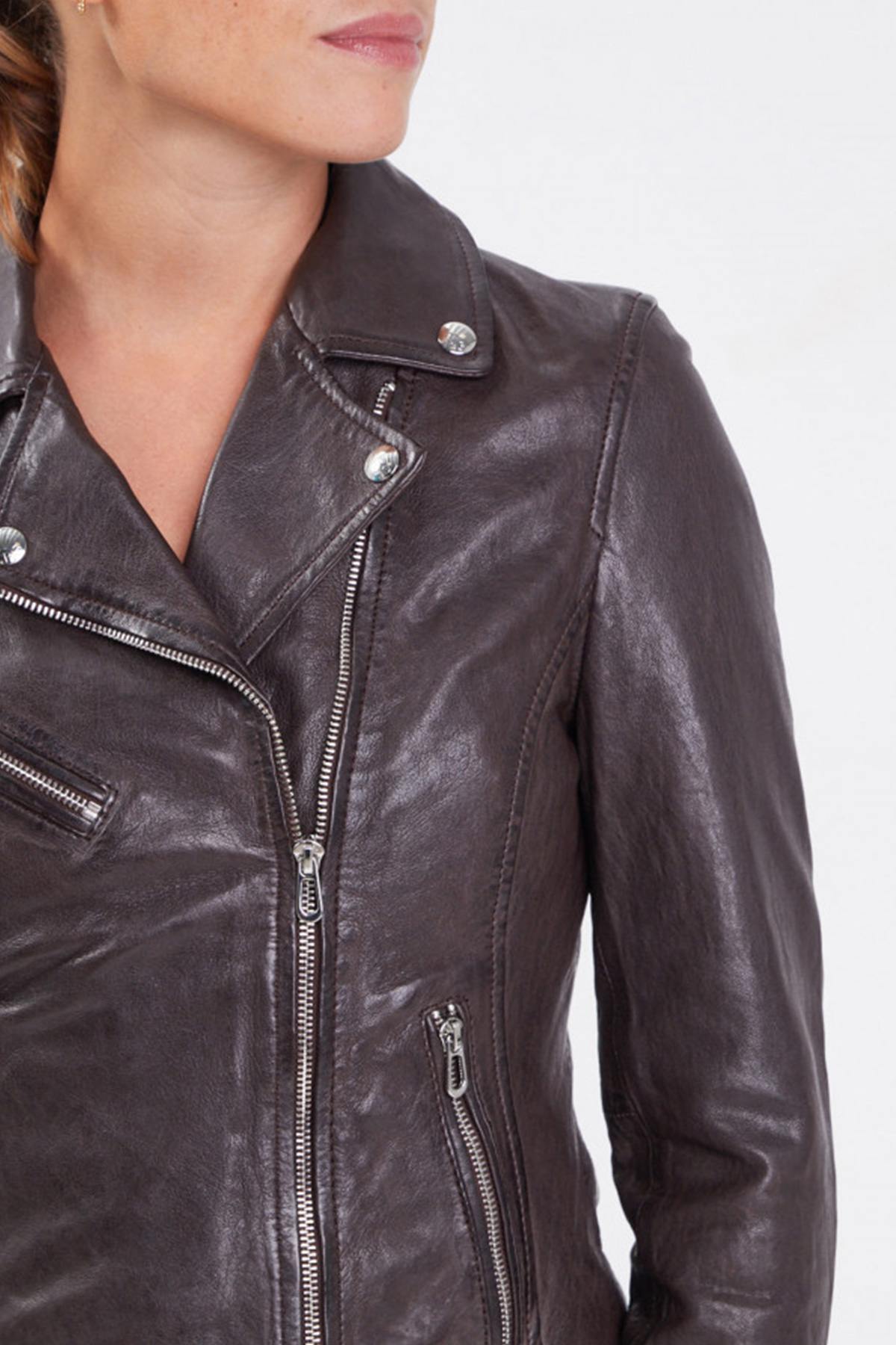 Biker Jacket-style jacket in washed and waxed leather - Image n°4