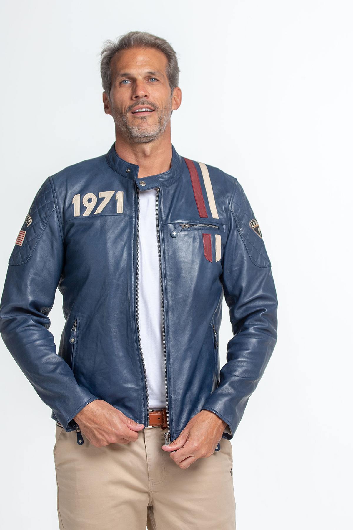 Steve McQueen blue leather racer jacket - Image n°4