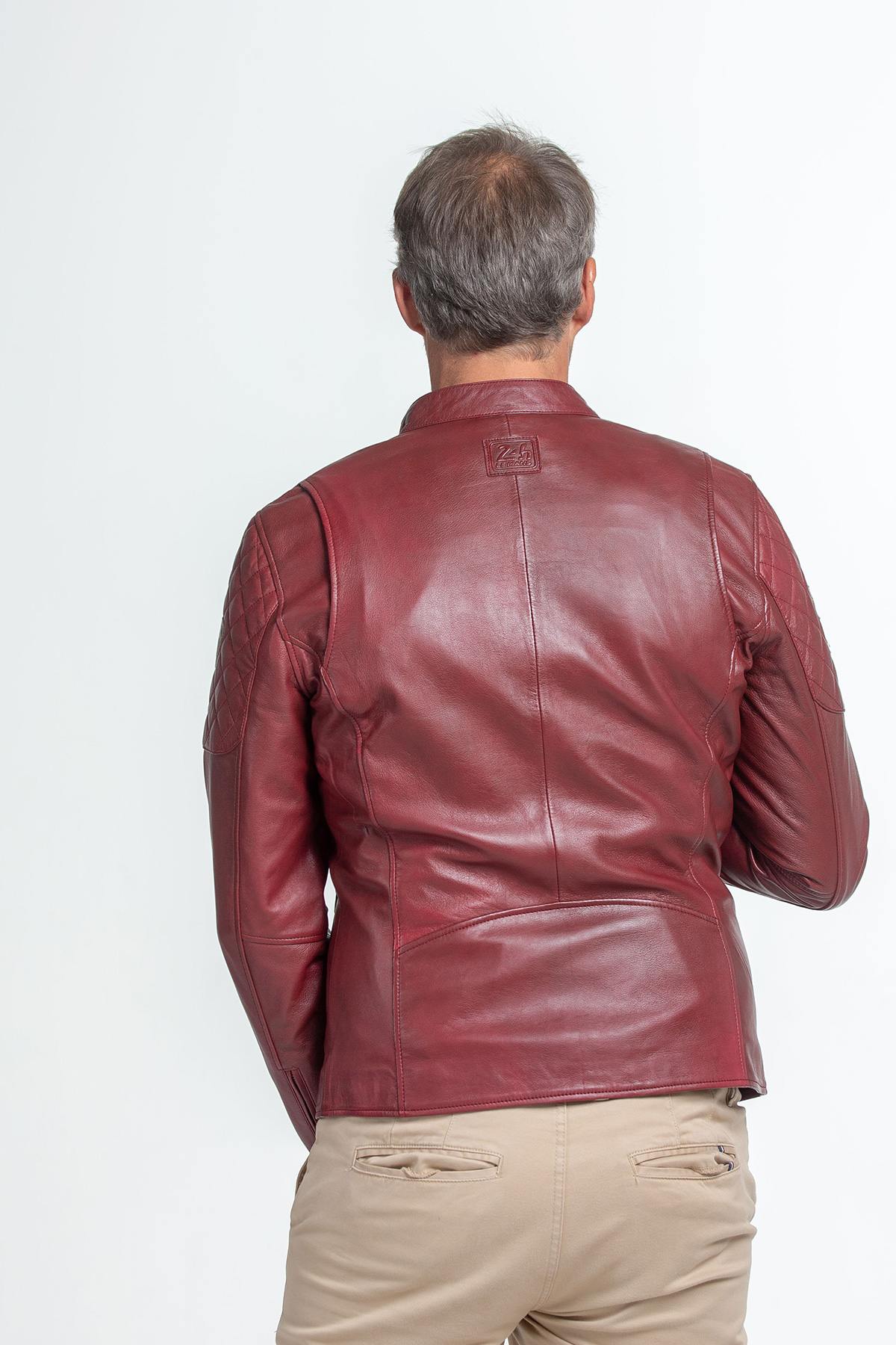 Red “Steve McQueen” leather jacket with mandarin collar - Image n°3