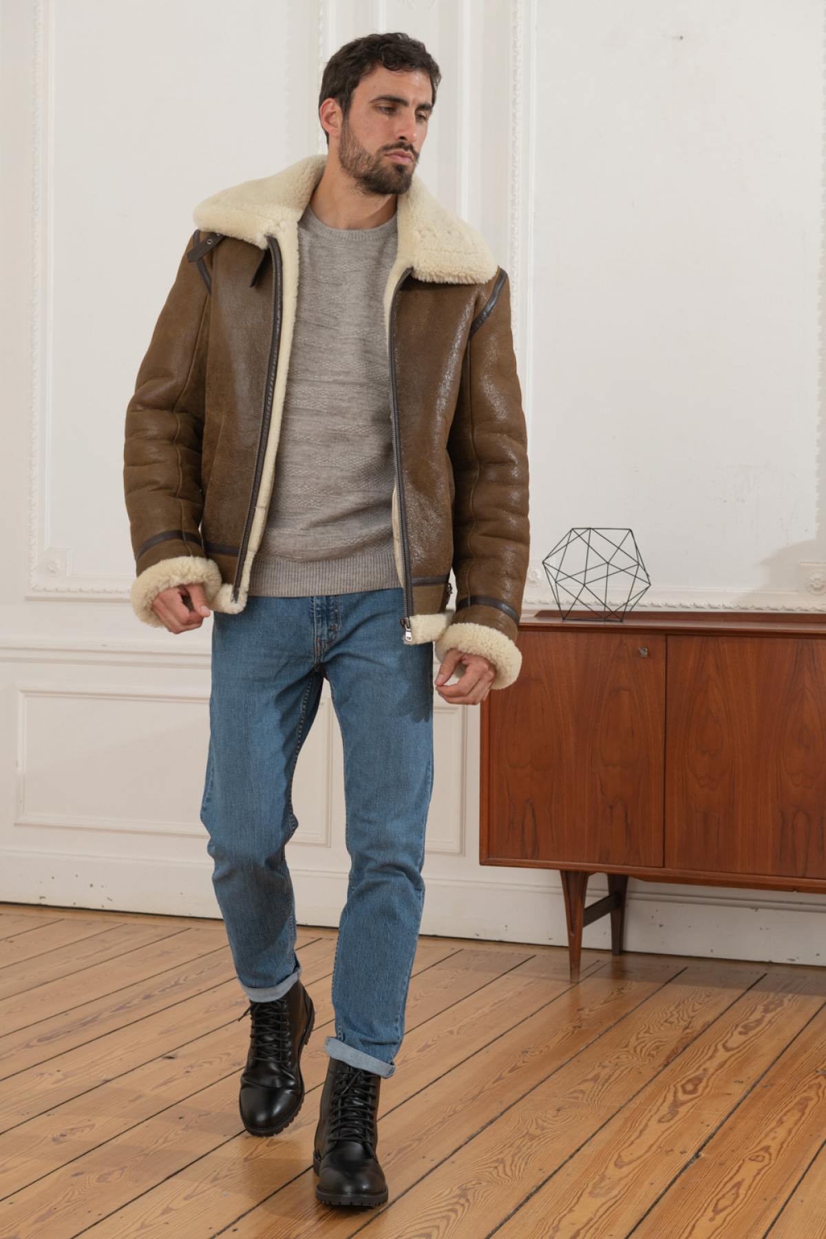 Men's bomber jacket in shearling - Image n°2