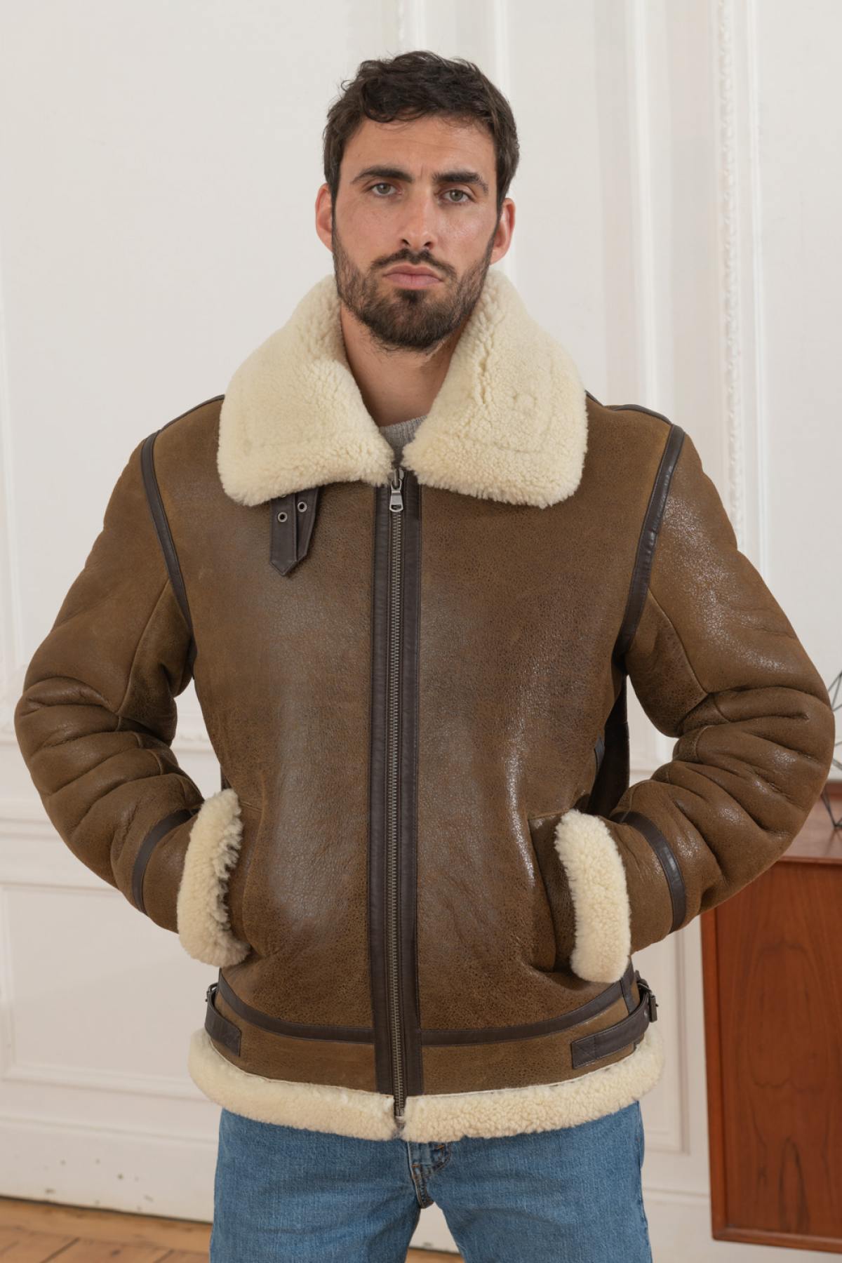 Men's bomber jacket in shearling - Image n°4