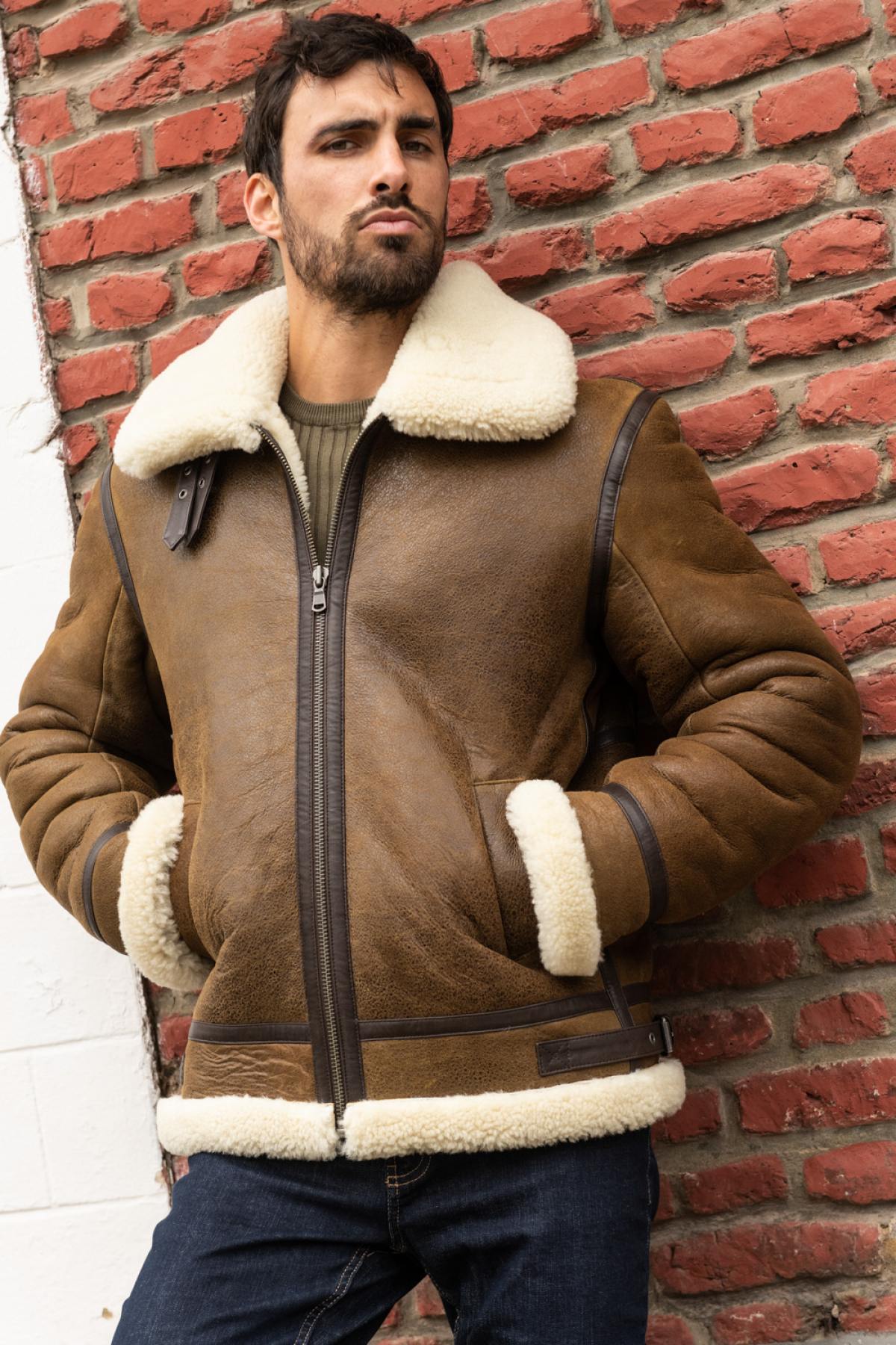 Men's bomber jacket in shearling - Image n°5