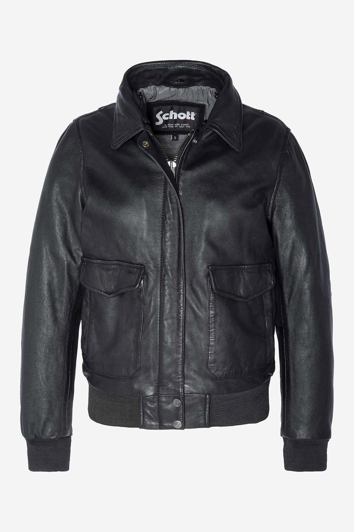 Black genuine leather pilot jacket with removable fur-lined collar - Image n°2