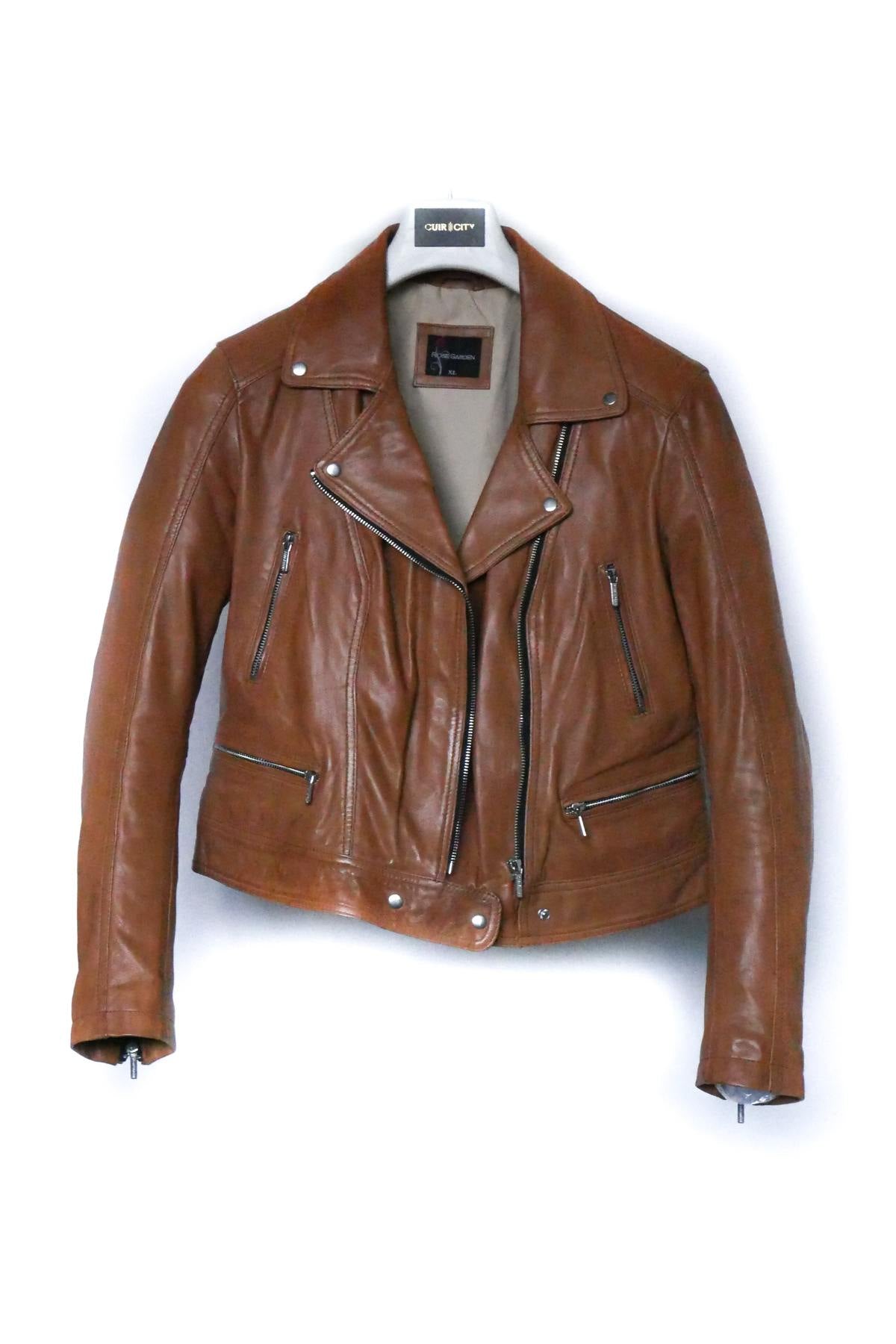 Women's Biker Jacket in cognac lambskin - Image n°3