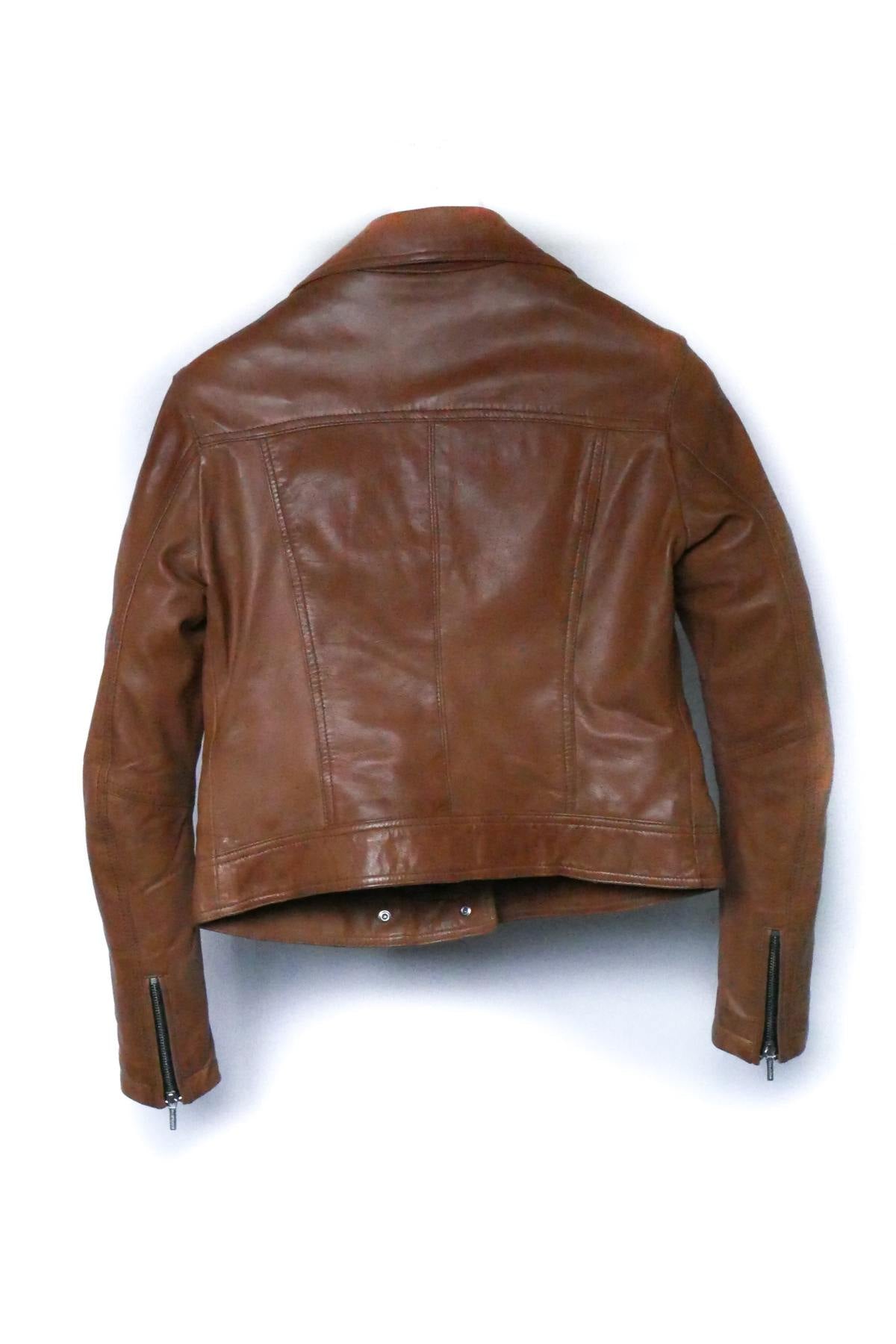 Women's Biker Jacket in cognac lambskin - Image n°2