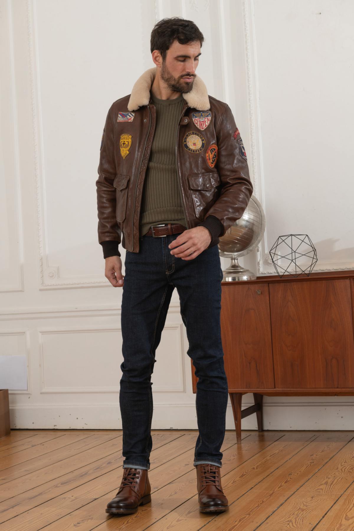 Cognac sheepskin leather aviator - Image n°6