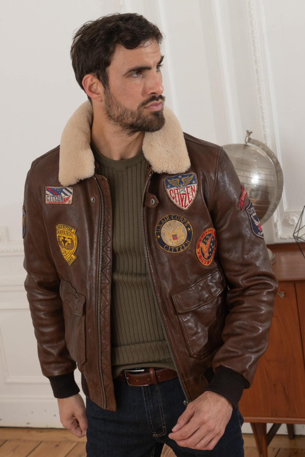 Cognac sheepskin leather aviator - Image n°8