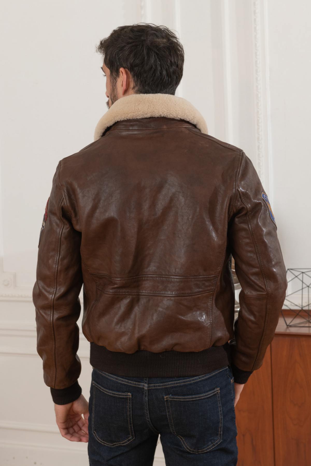 Cognac sheepskin leather aviator - Image n°5