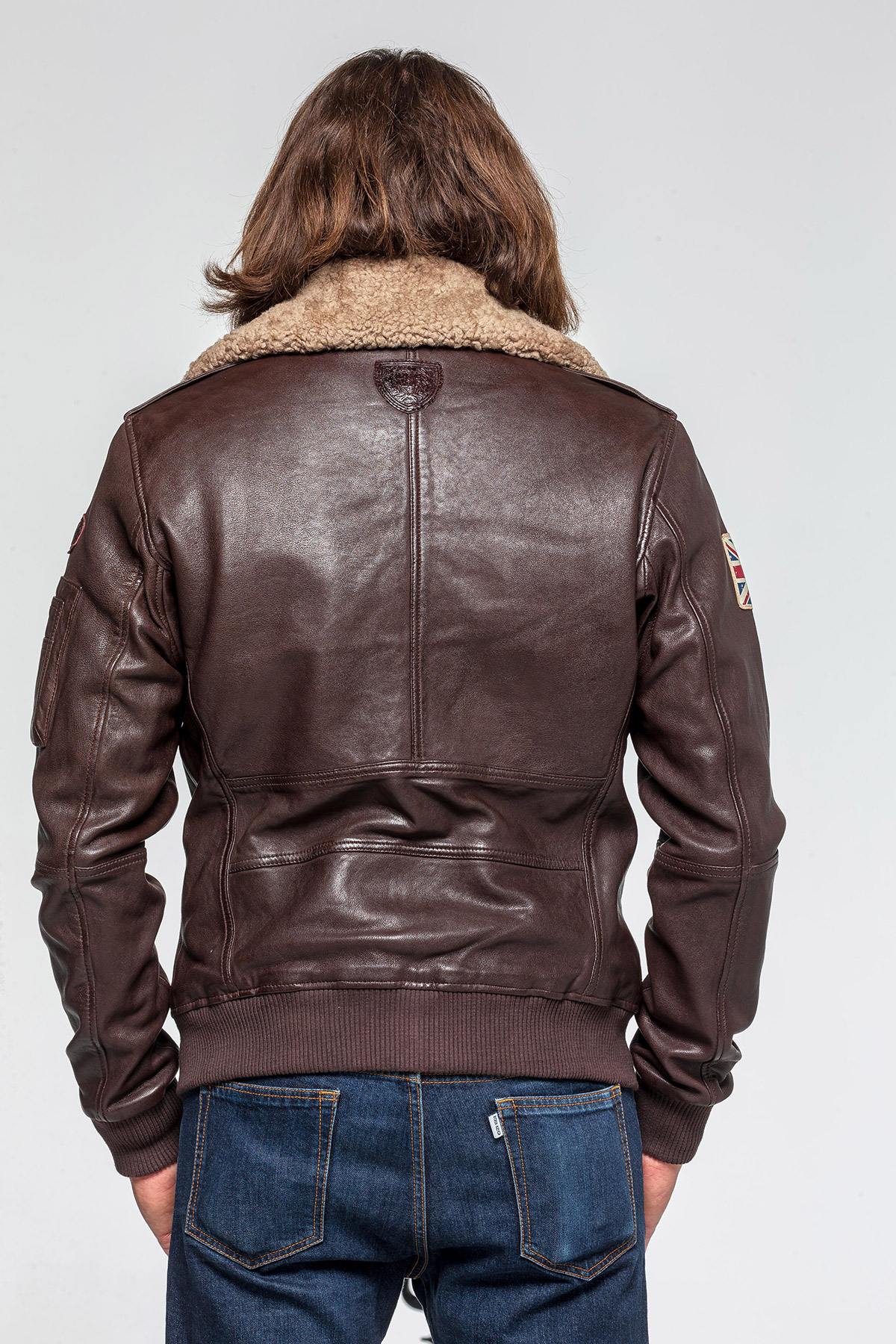 Dark brown aviator with fur collar - Image n°4