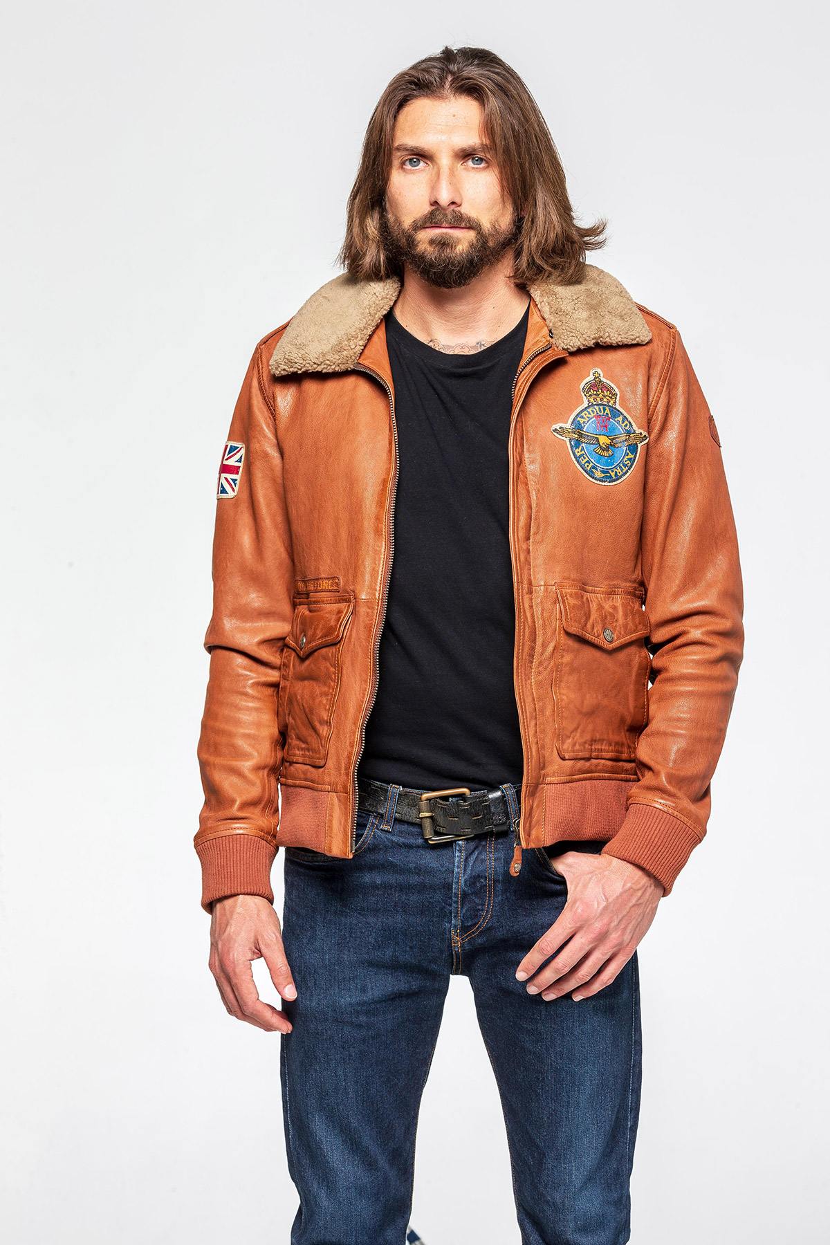 Cognac-colored Royal Air Force Pilot Jacket - Image n°3