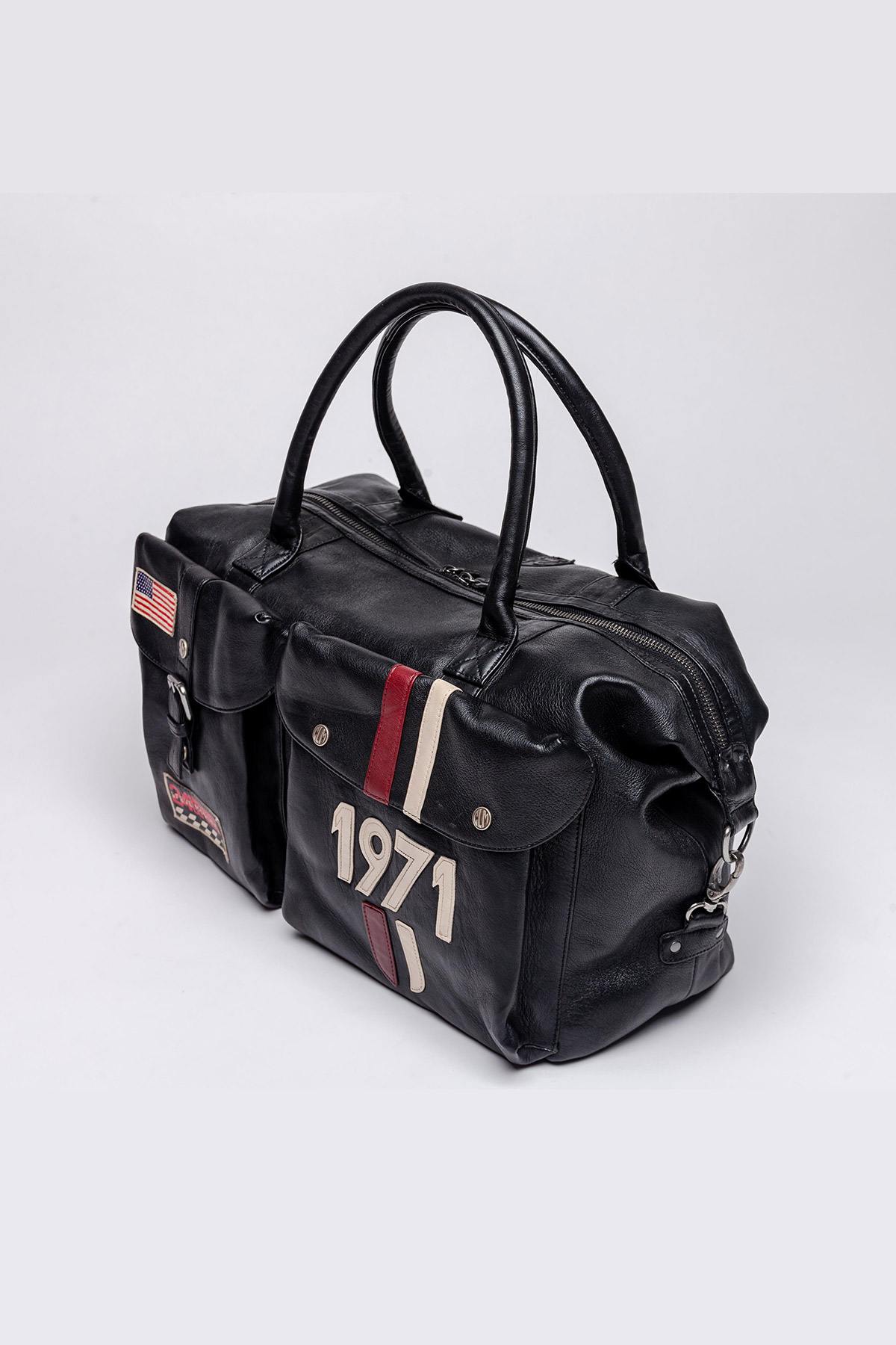 Black leather weekend travel bag - Image n°1