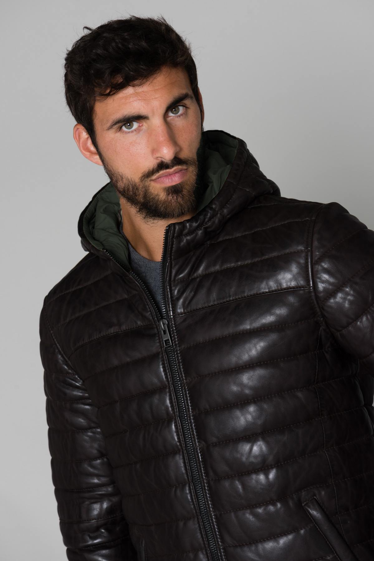 Men's brown leather jacket - Image n°3