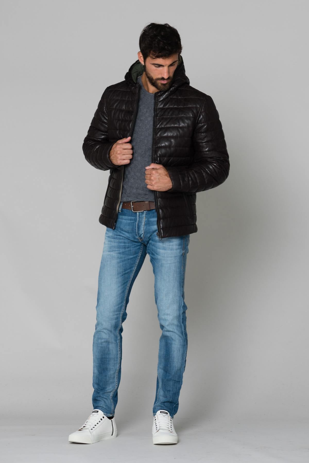 Men's brown leather jacket - Image n°2