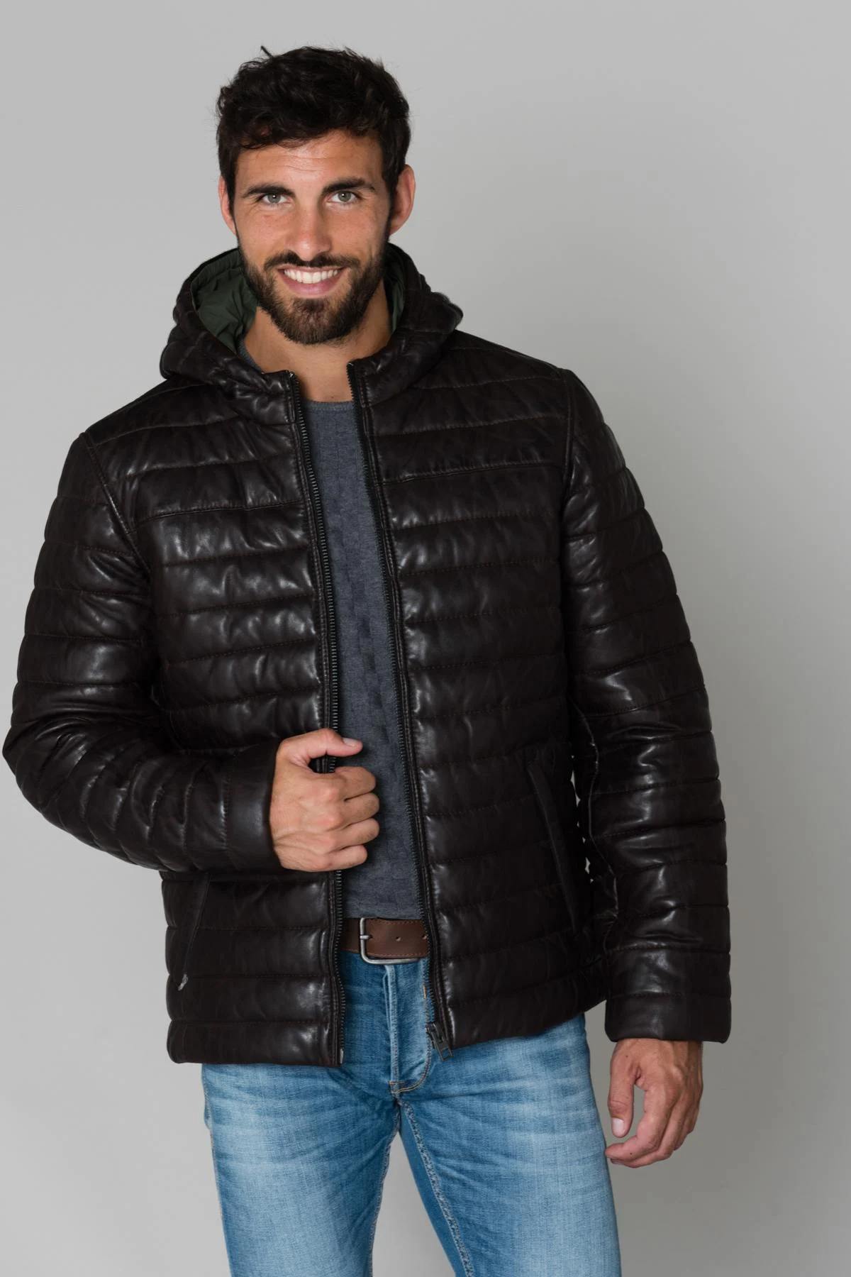 Men's brown leather jacket - Image n°1