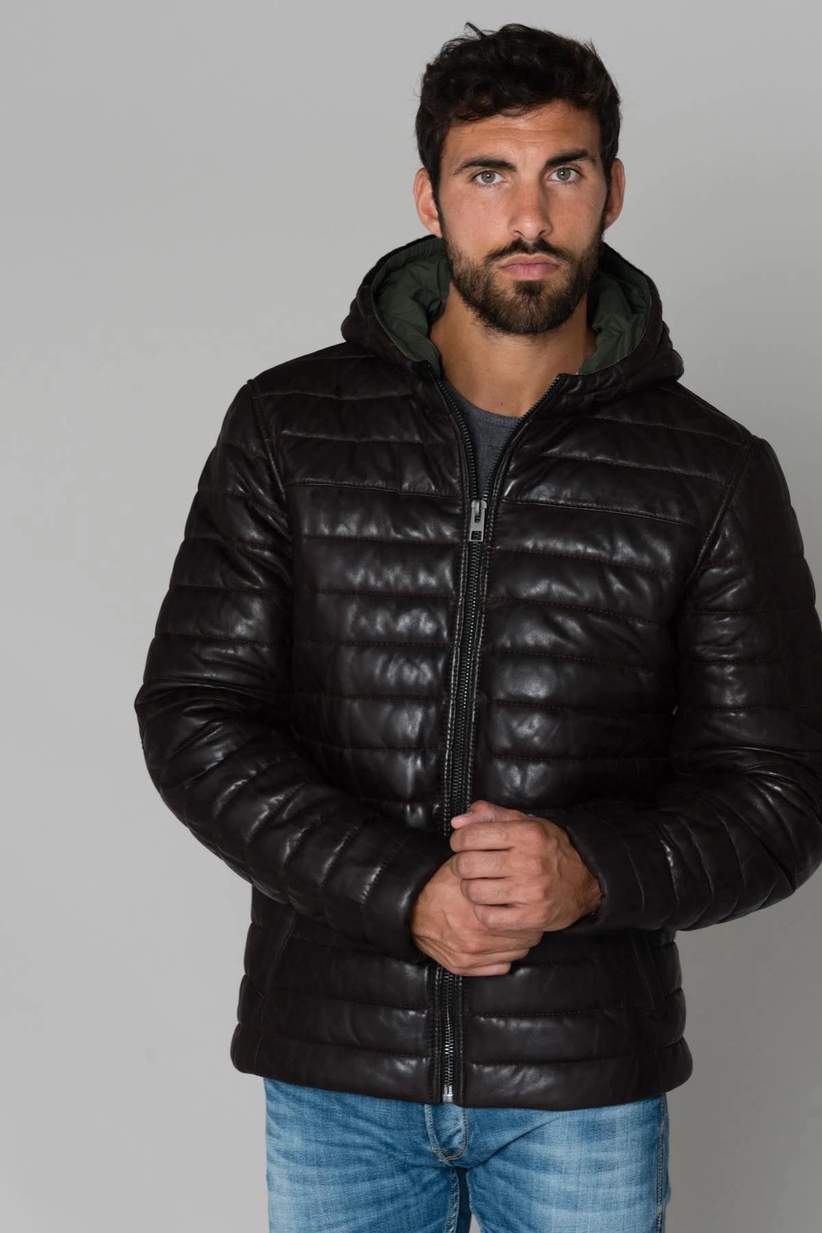 Men's brown leather jacket - Image n°6