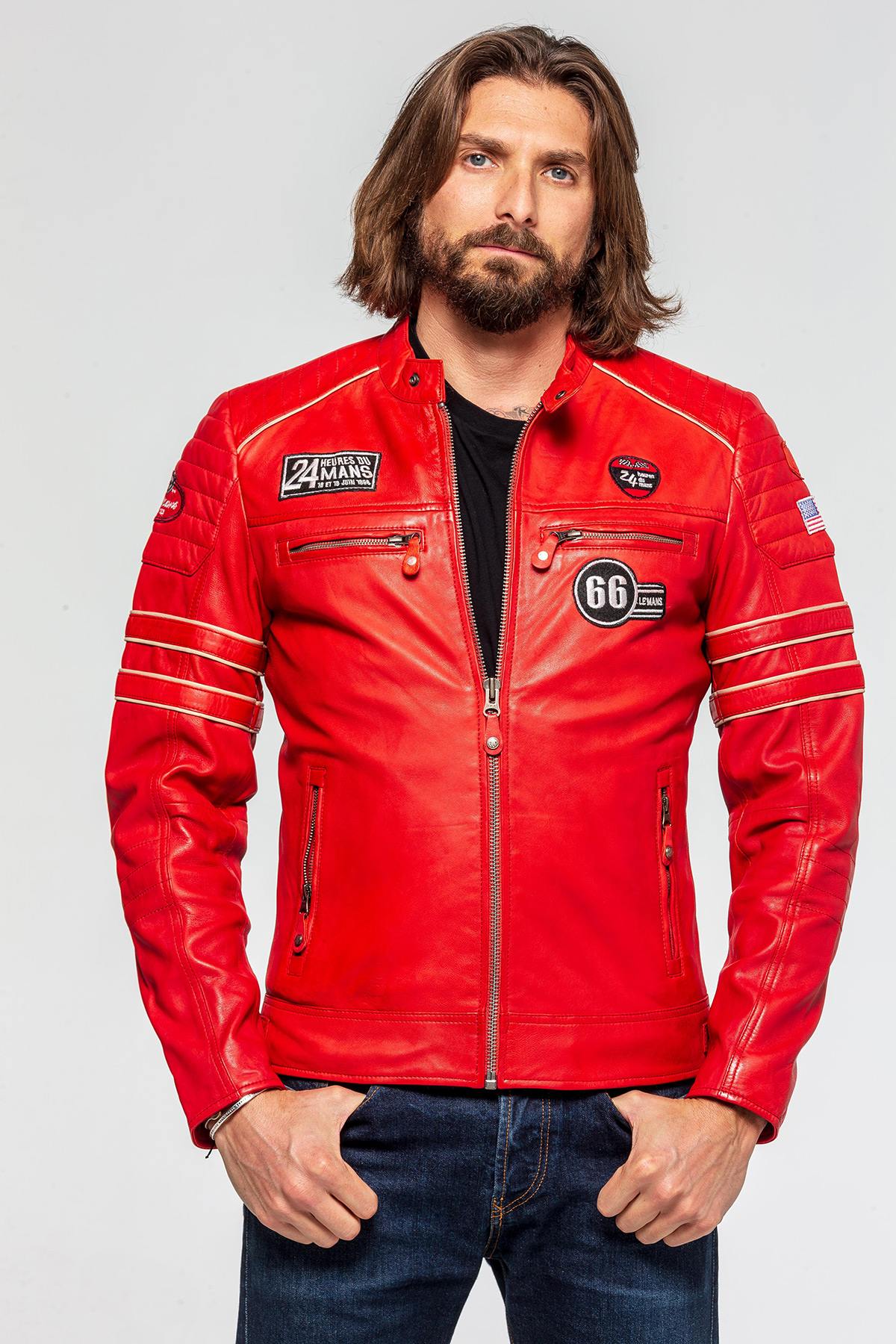 24h Le Mans racing jacket in red leather - Image n°7