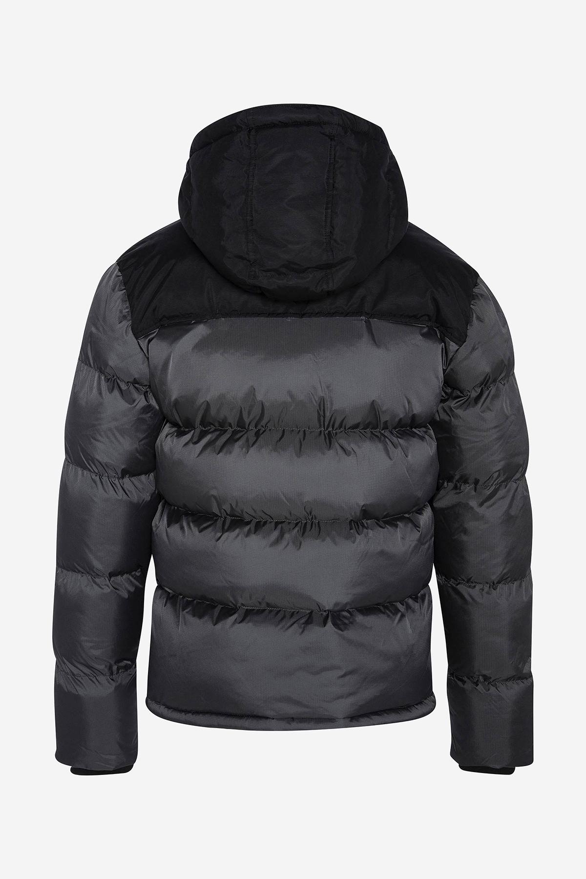 Two-tone gray and black hooded down jacket - Image n°7