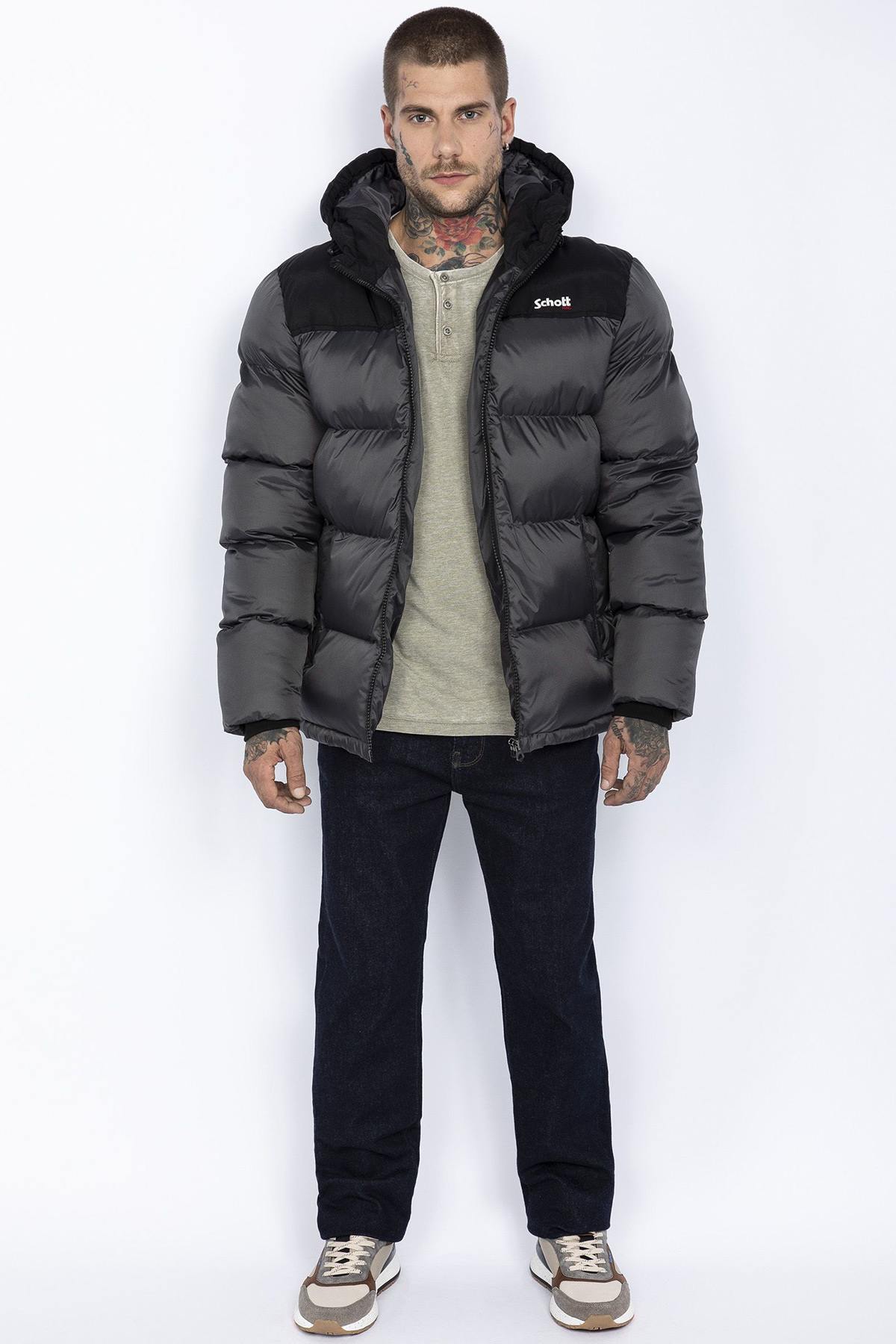 Two-tone gray and black hooded down jacket - Image n°5