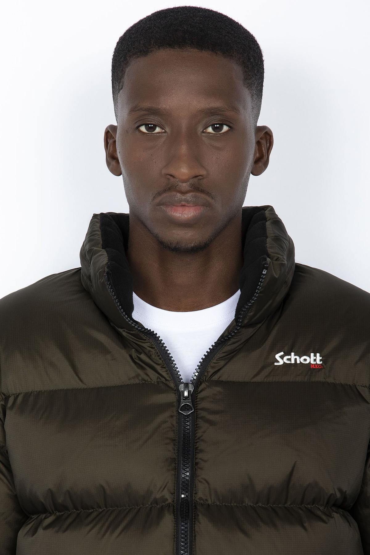 Khaki down jacket with fleece collar and hood - Image n°5