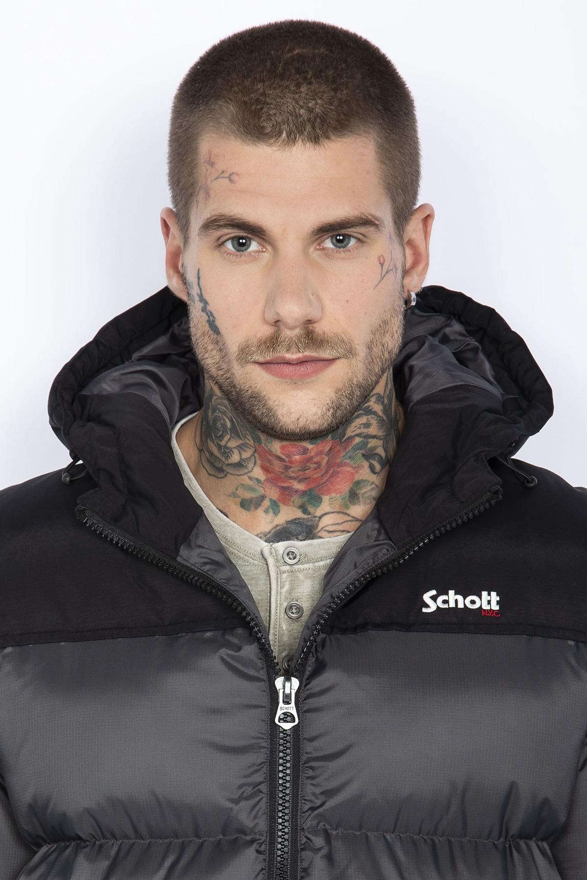 Two-tone gray and black hooded down jacket - Image n°4