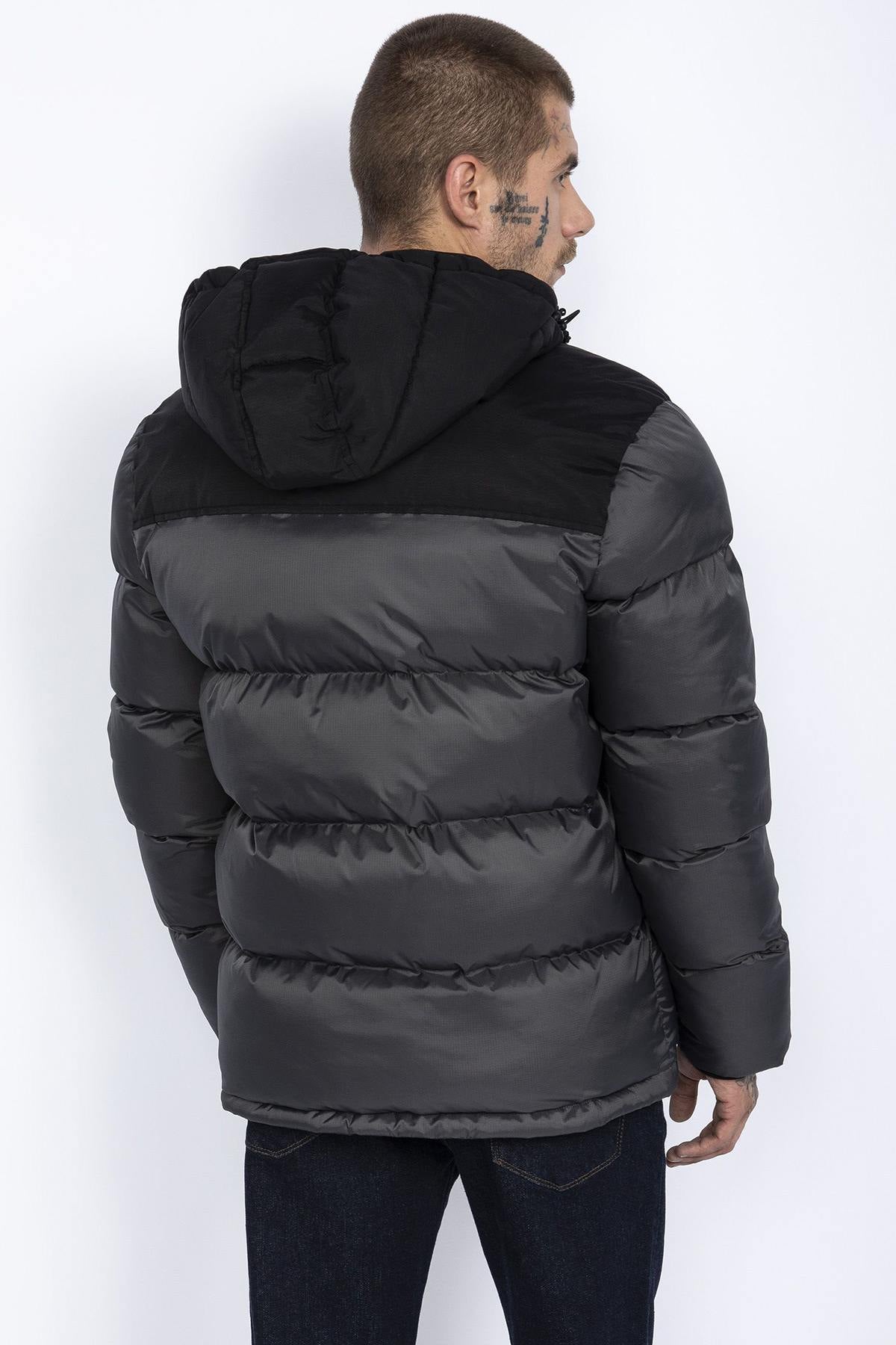 Two-tone gray and black hooded down jacket - Image n°3