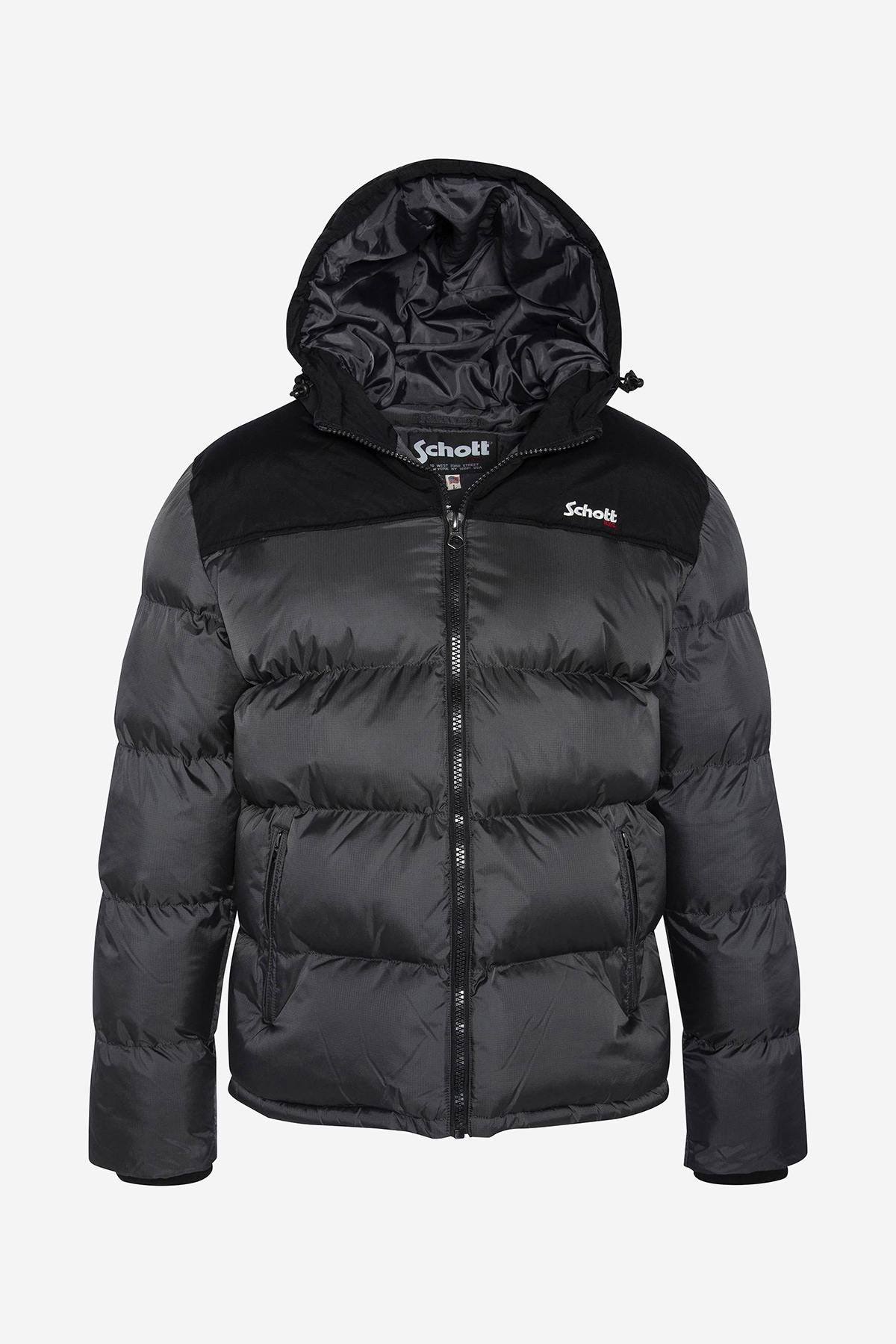 Two-tone gray and black hooded down jacket - Image n°6