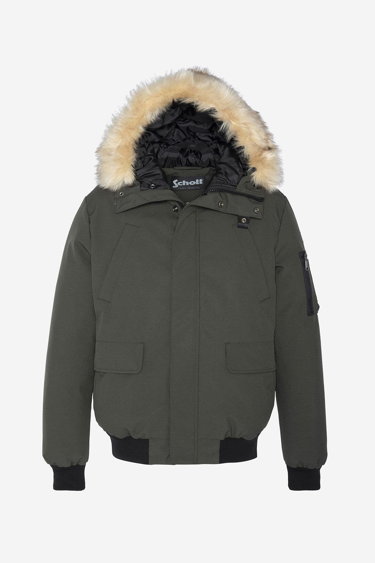 Khaki snorkel jacket with removable fur-lined hood - Image n°1