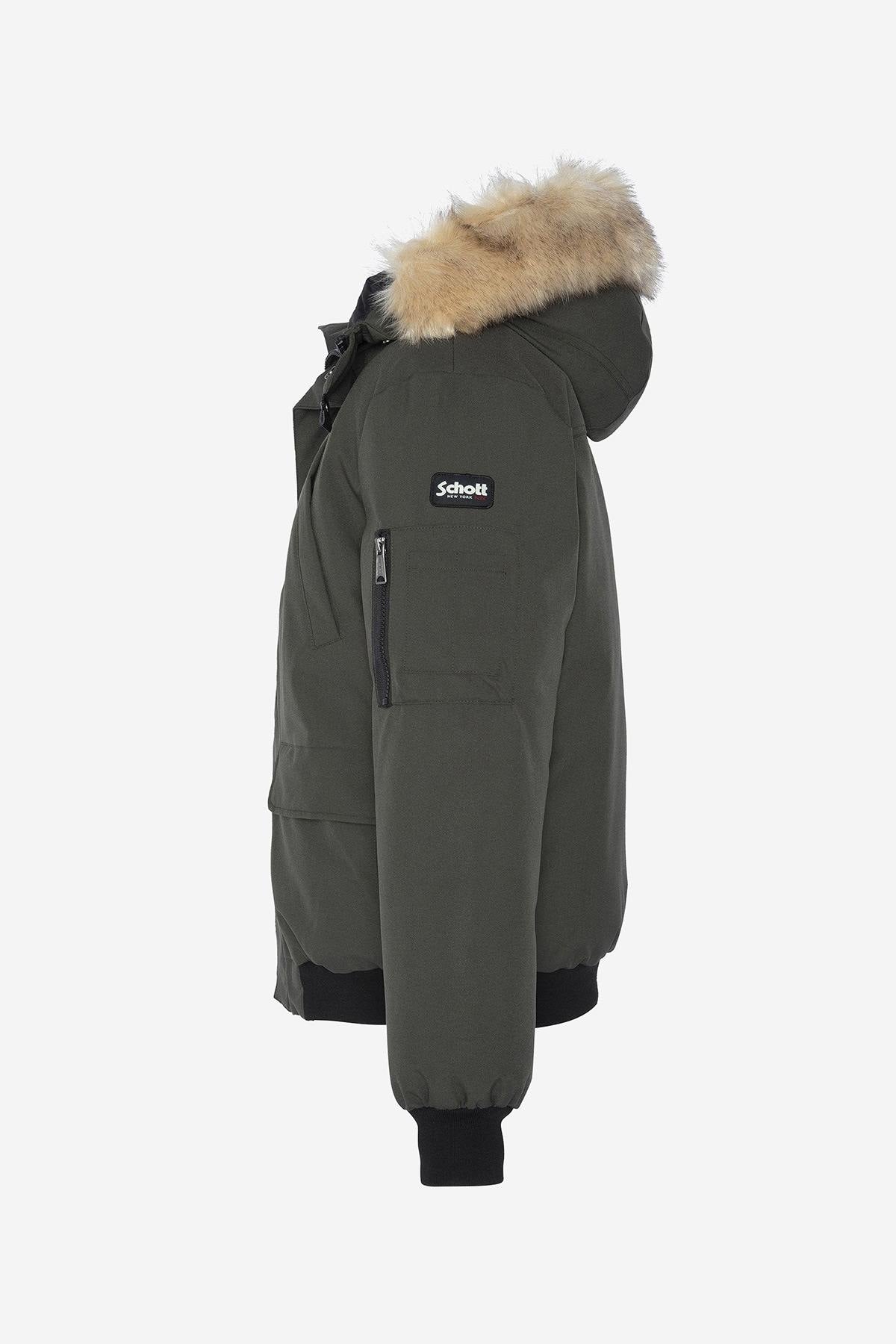 Khaki snorkel jacket with removable fur-lined hood - Image n°3