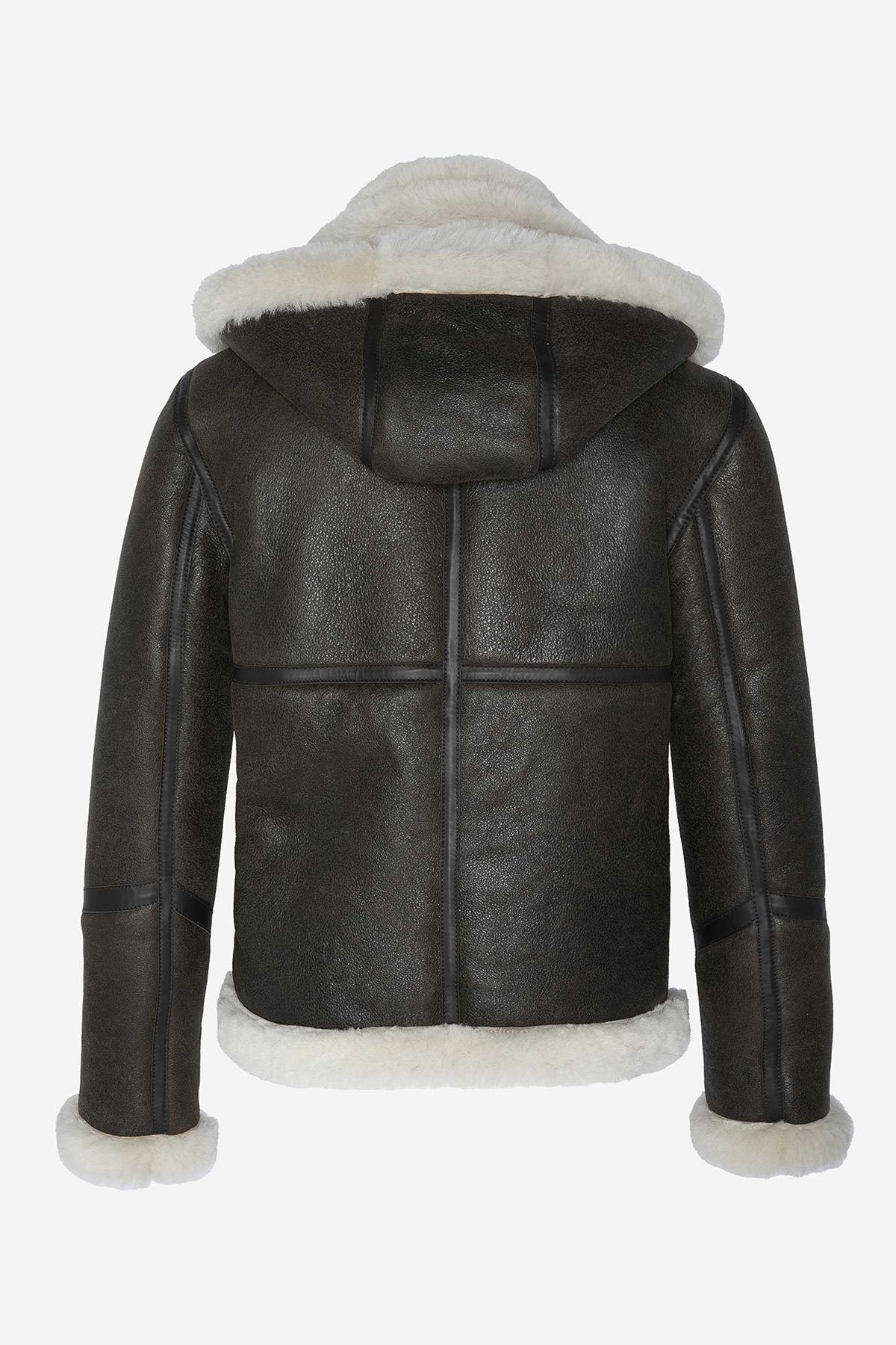 Shearling bomber jacket with removable hood - Image n°8