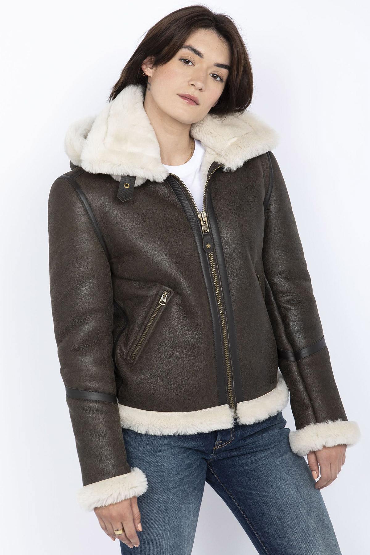 Shearling bomber jacket with removable hood - Image n°1