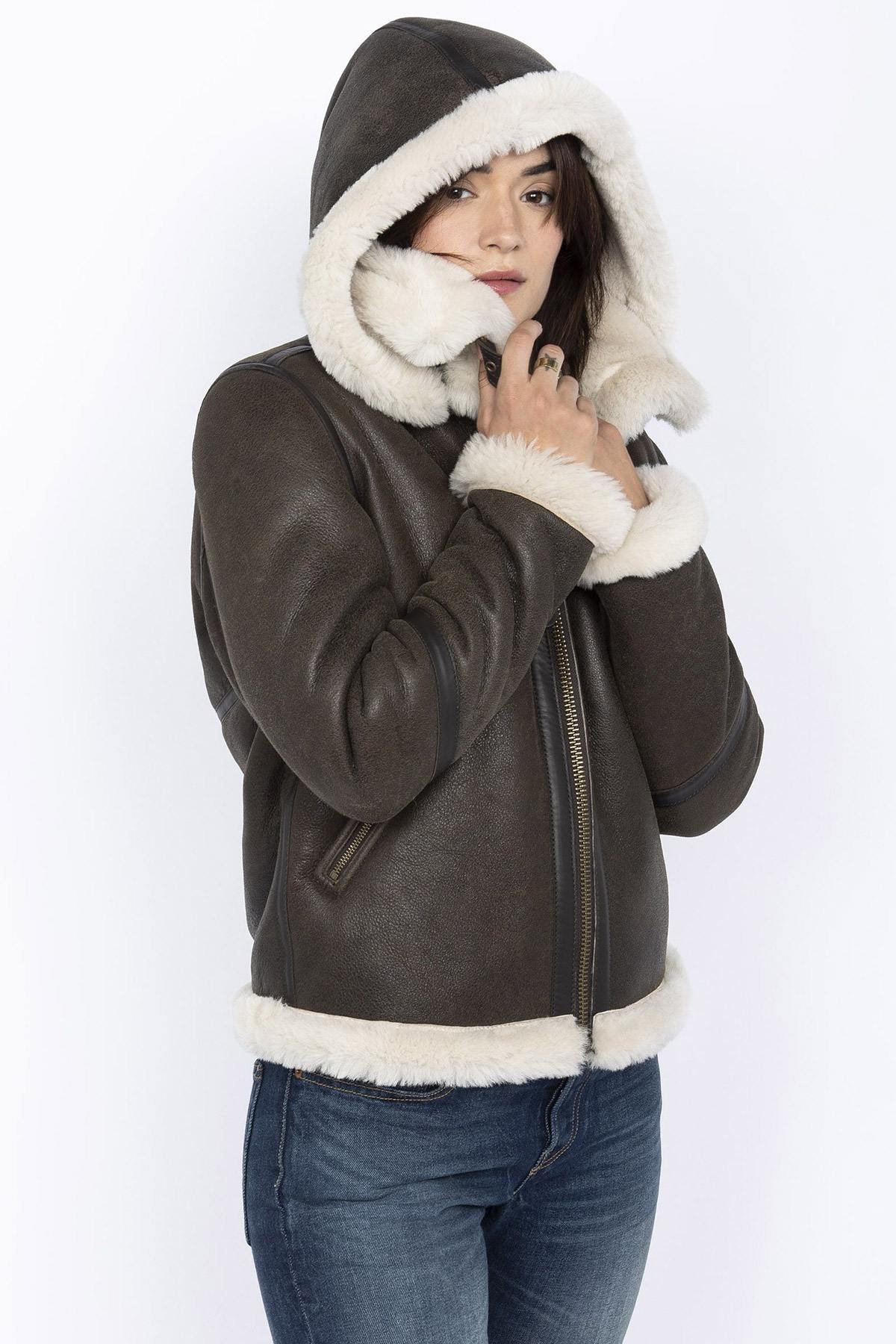 Shearling bomber jacket with removable hood - Image n°2