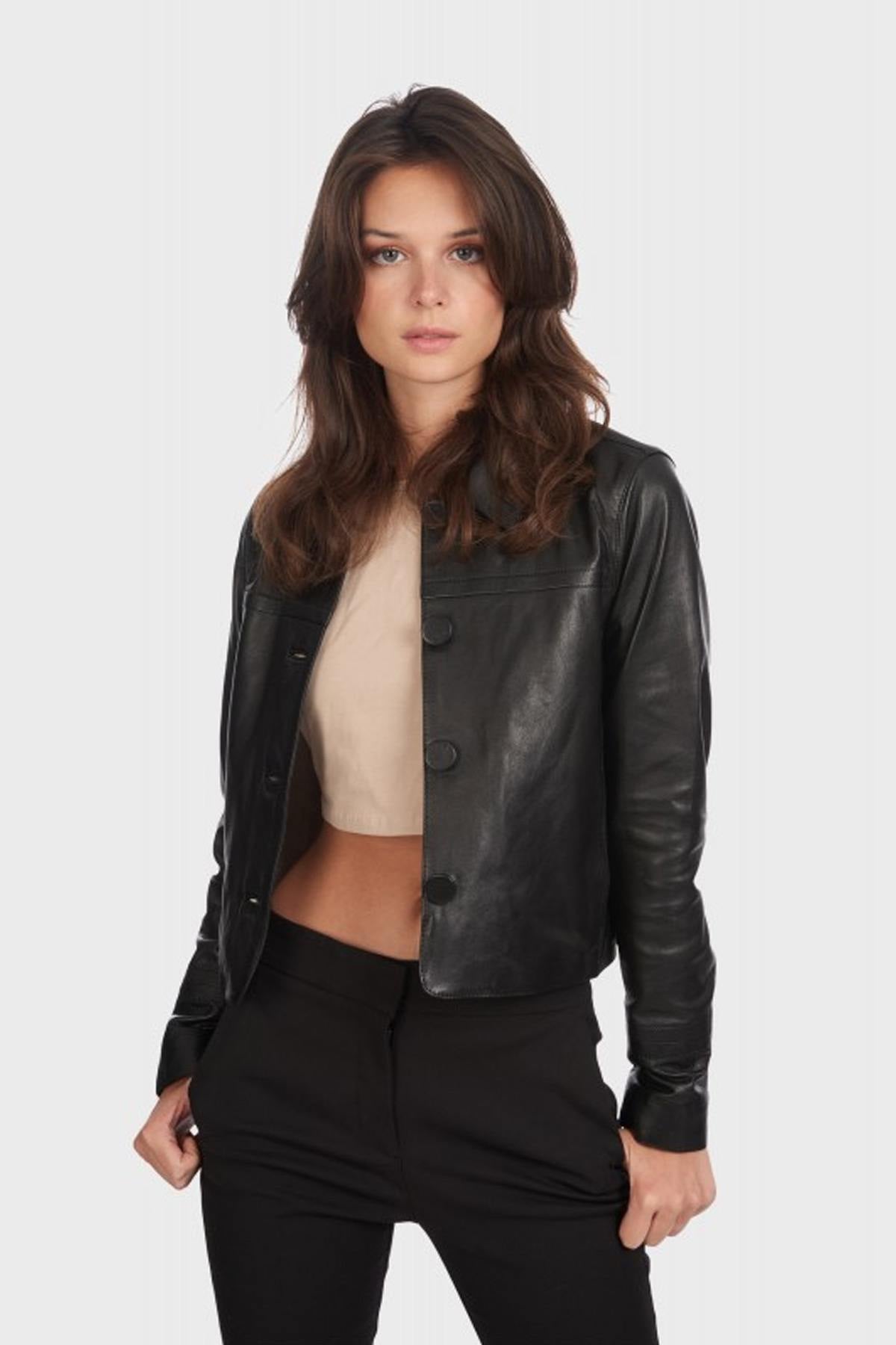 Retro-inspired short real leather jacket - Image n°5