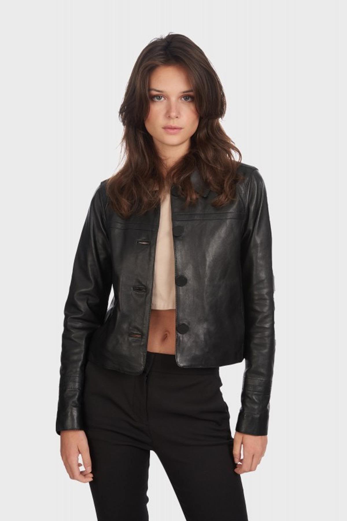 Retro-inspired short real leather jacket - Image n°1