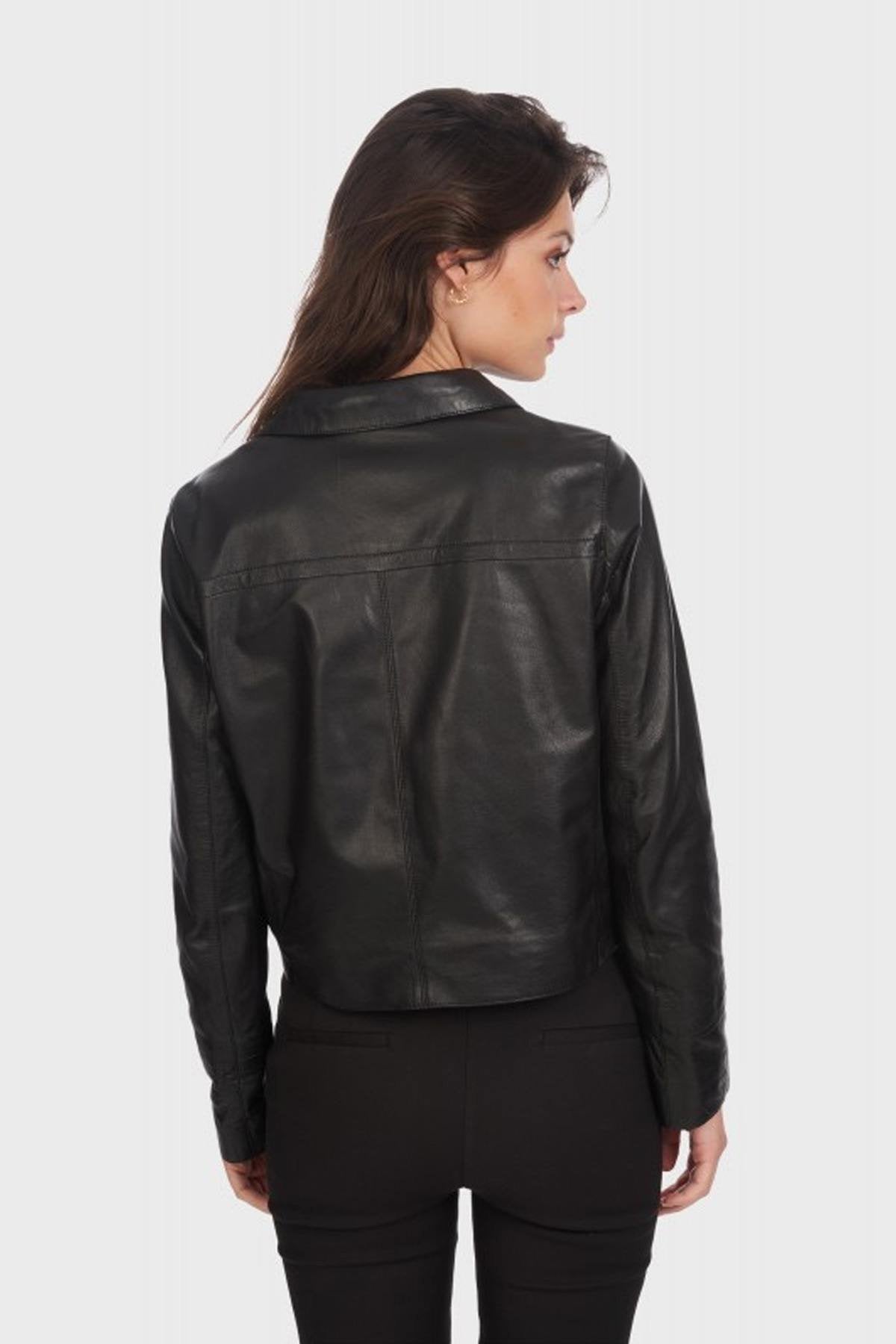 Retro-inspired short real leather jacket - Image n°3